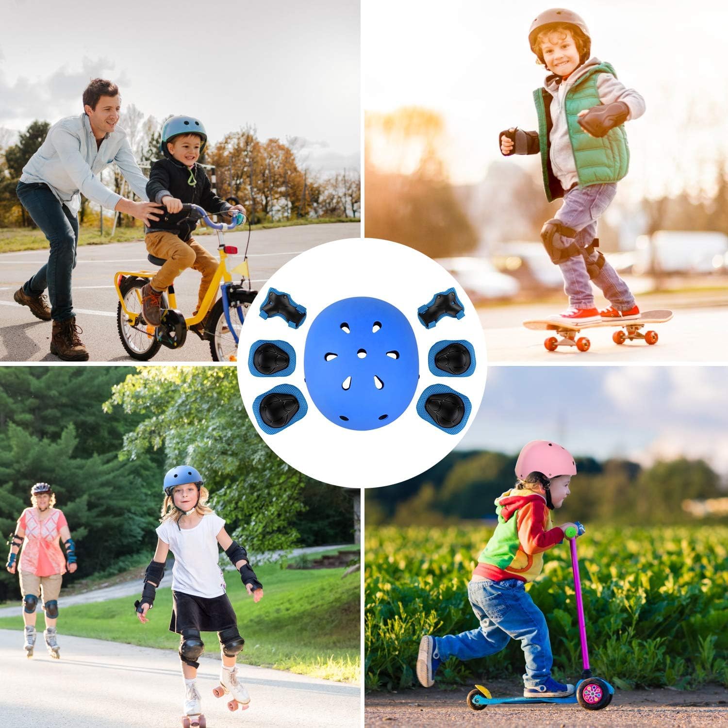 WayEee Juego de casco de bicicleta para niños, rodilleras, equipo d...