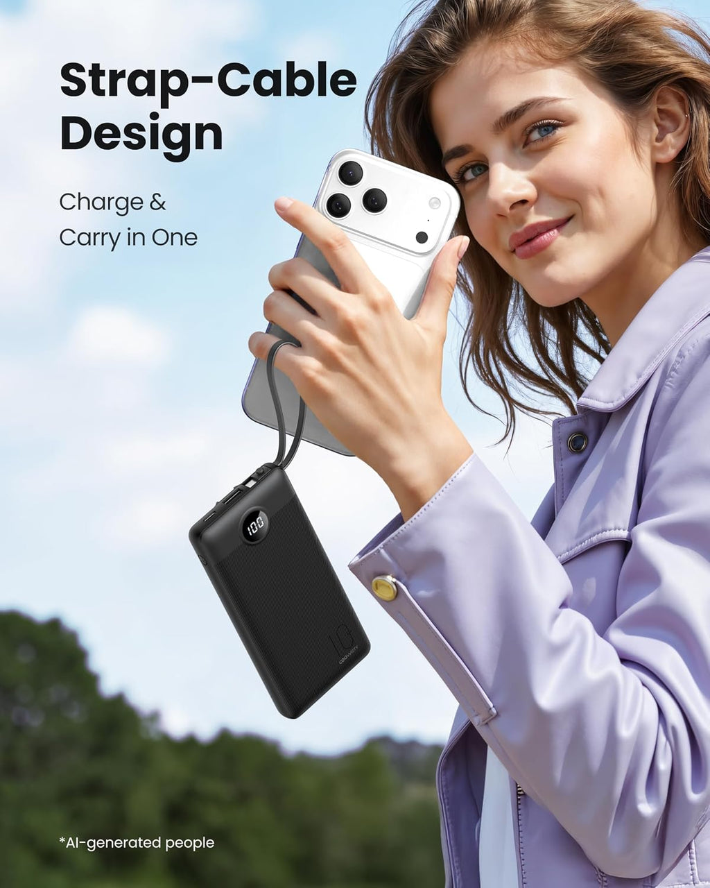 Coowisty Cargador portátil con cables integrados, banco de energía...