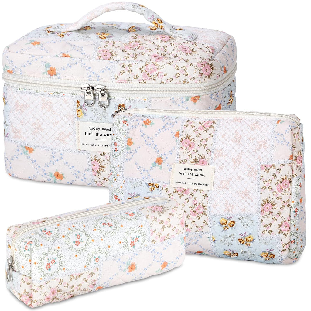 senbowe Bolsa de maquillaje floral, paquete de 3 bolsas de maquilla...