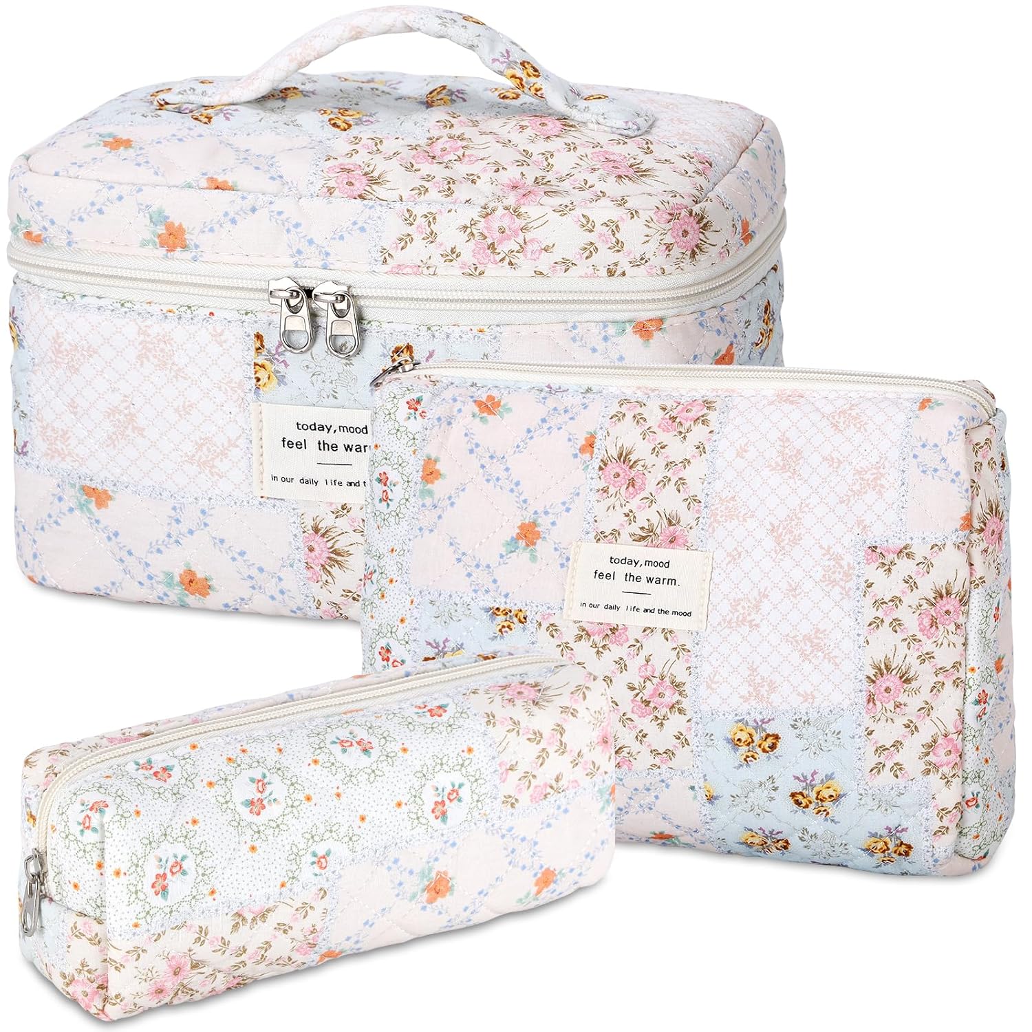 senbowe Bolsa de maquillaje floral, paquete de 3 bolsas de maquilla...