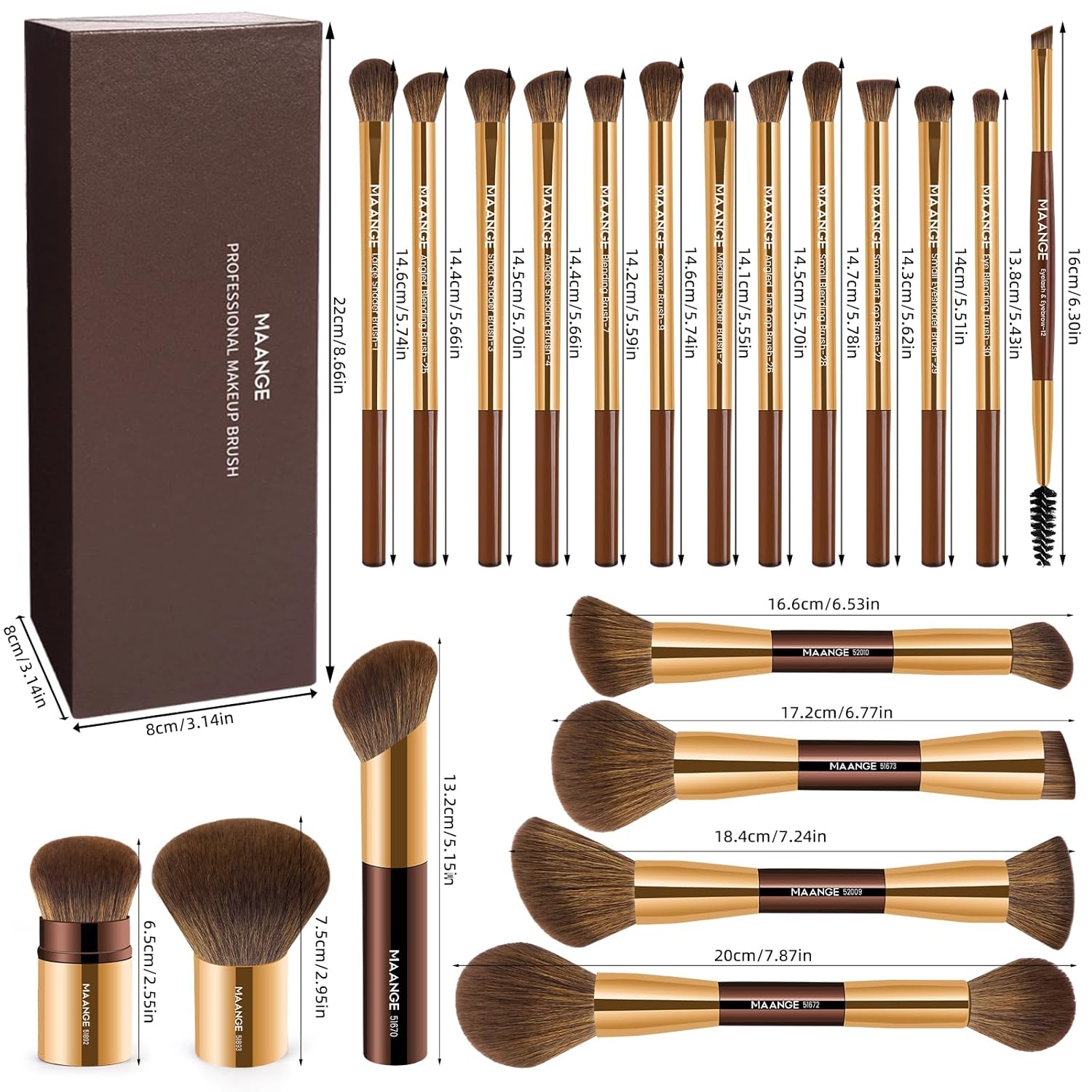 MAANGE - Juego de 20 brochas de maquillaje con caja de regalo, broc...