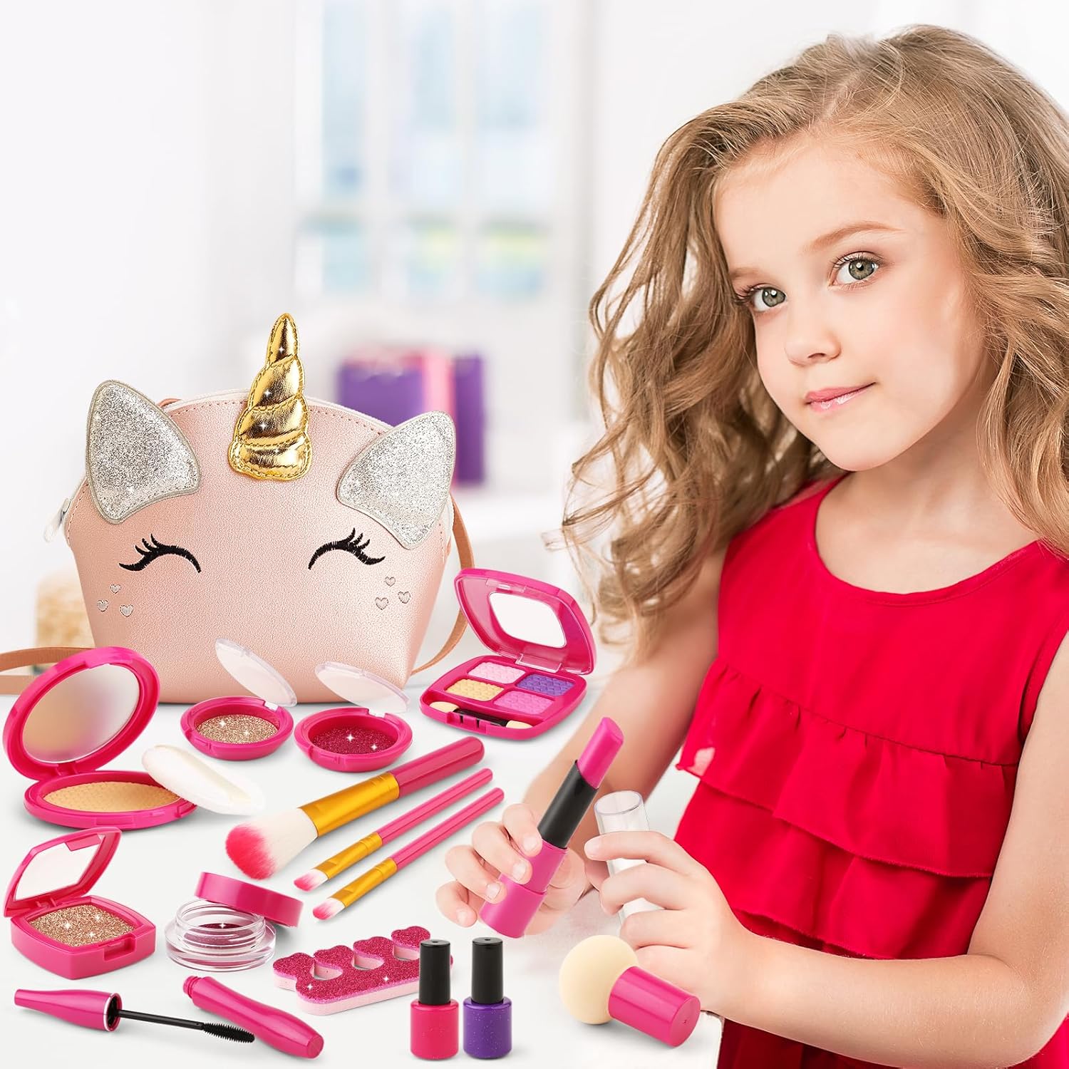 Kit de maquillaje de simulación para niñas pequeñas, juego de maqui...
