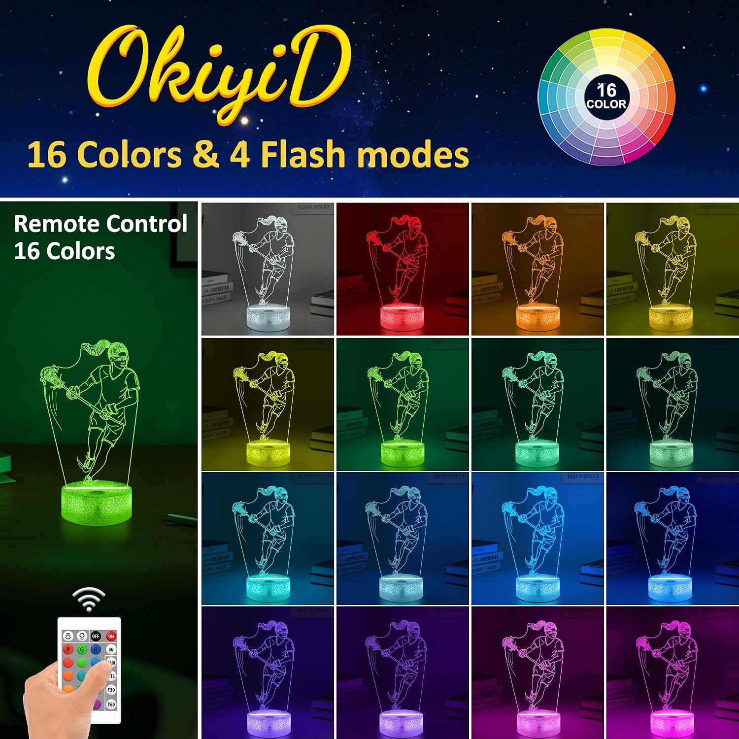 OkiyiD Lacrosse - Regalos para niñas y mujeres, lámpara de ilusión...