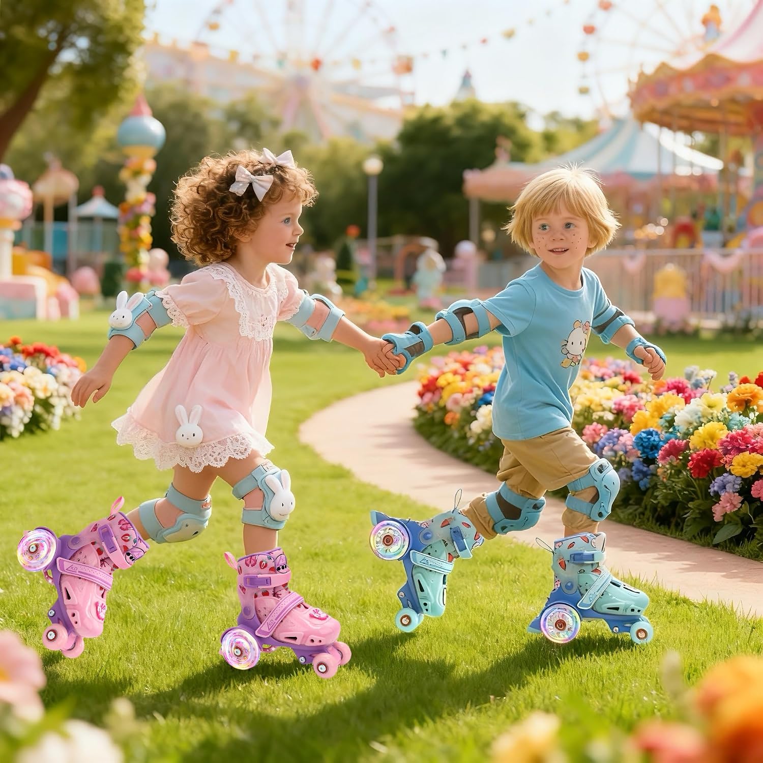 LKD Patines ajustables para niños y niñas, patines cuádruples para...