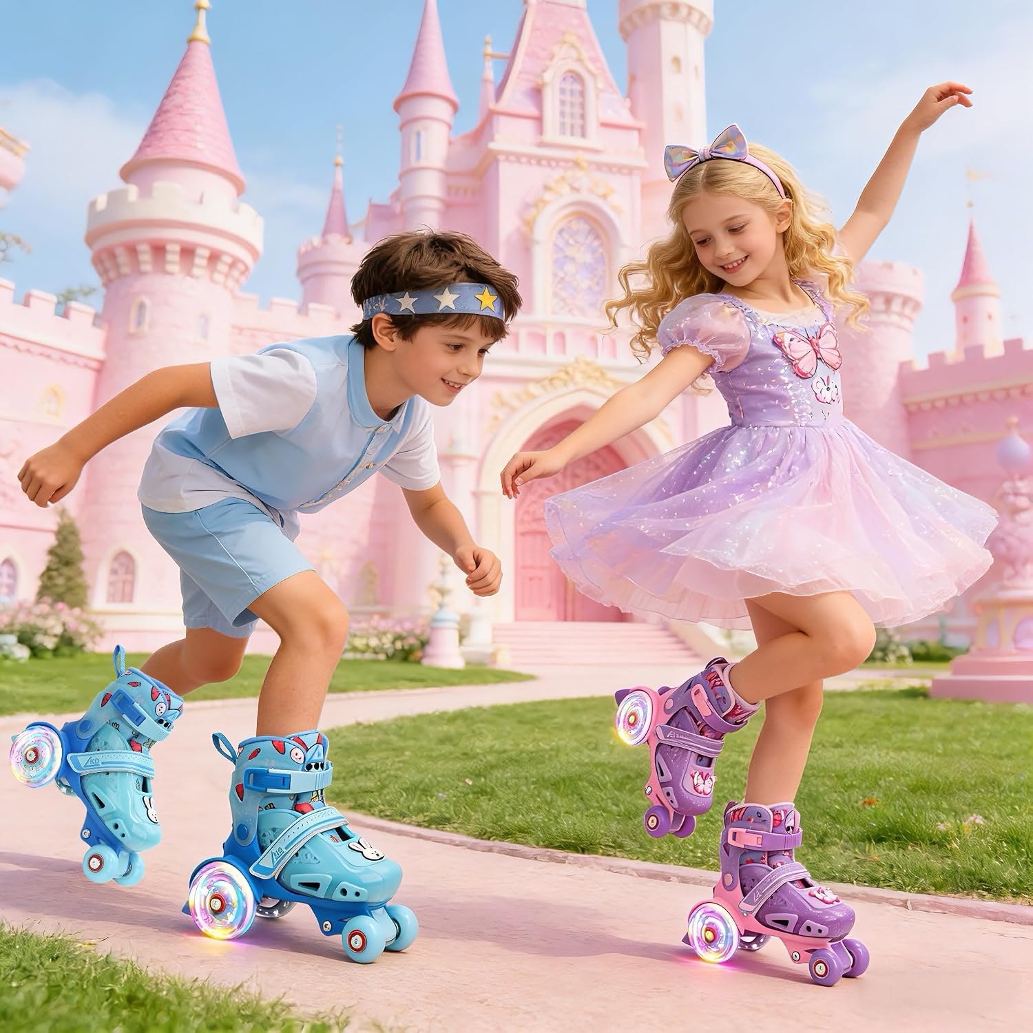LKD Patines ajustables para niños y niñas, patines cuádruples para...