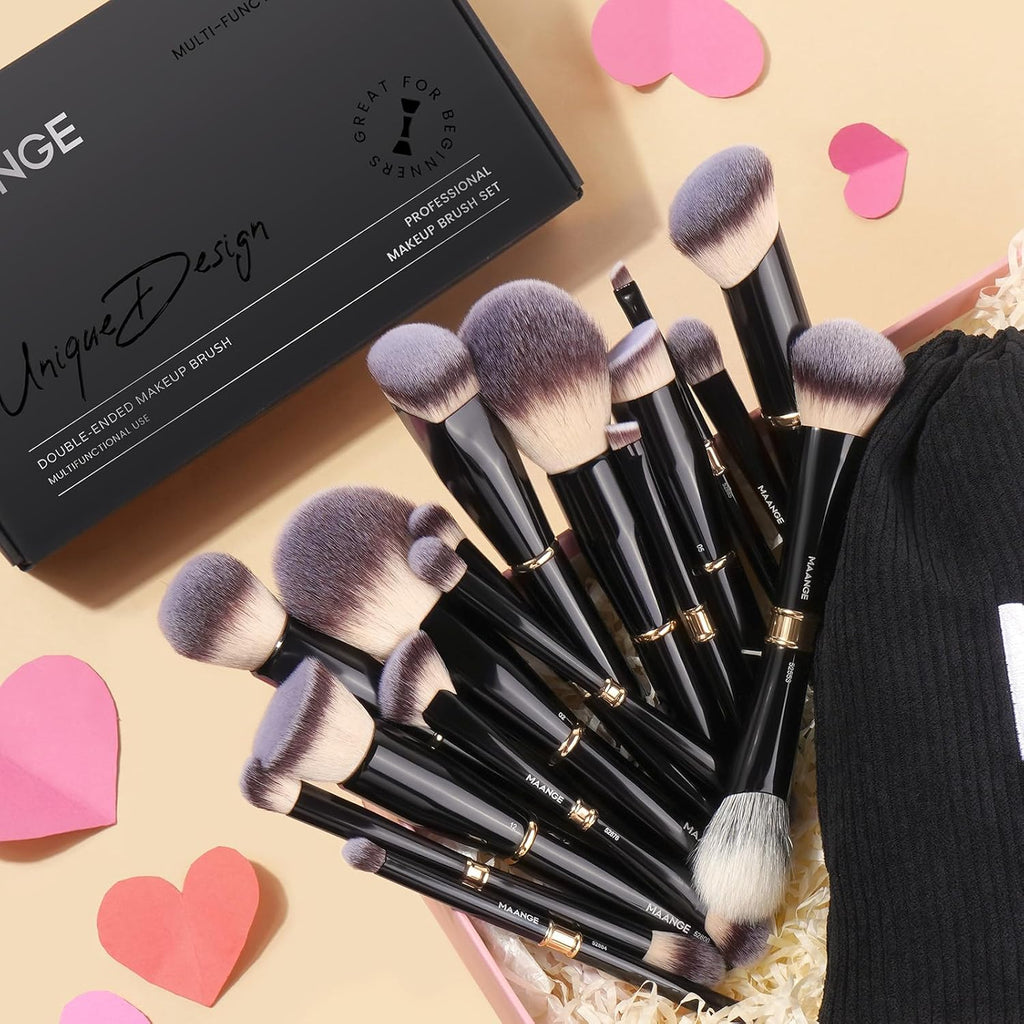 MAANGE Juego de 16 brochas de maquillaje profesionales para base de...