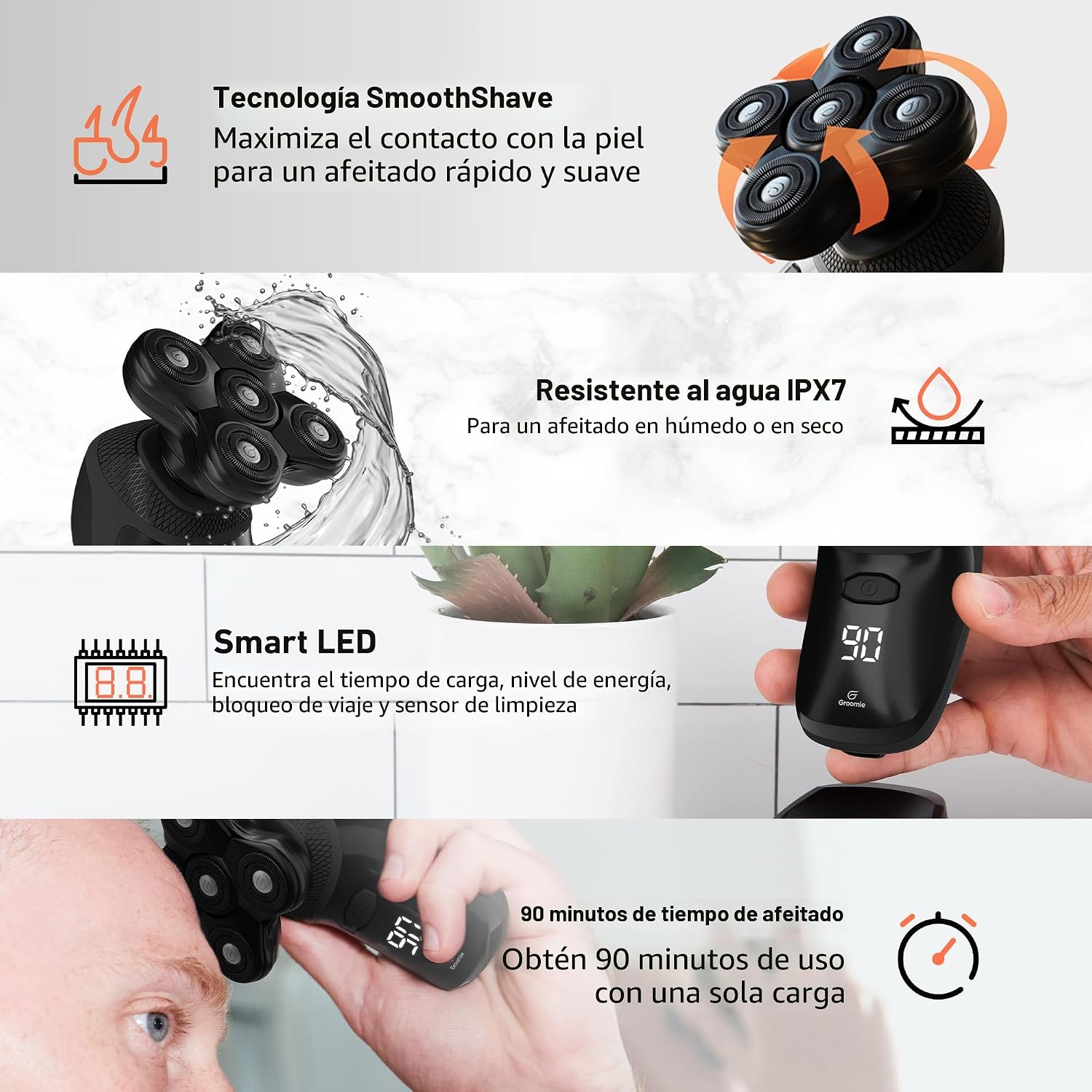 Groomie BaldiePro - Afeitadoras inalámbricas de cabeza calva para h...