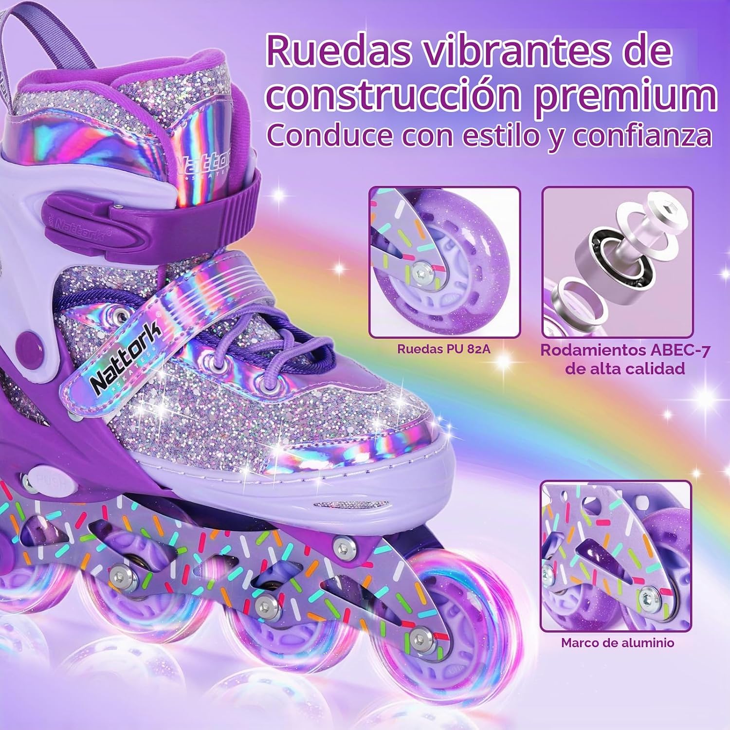 Nattork Inline Skates for Girls Kids, Adjustable Blades Roller Skat...