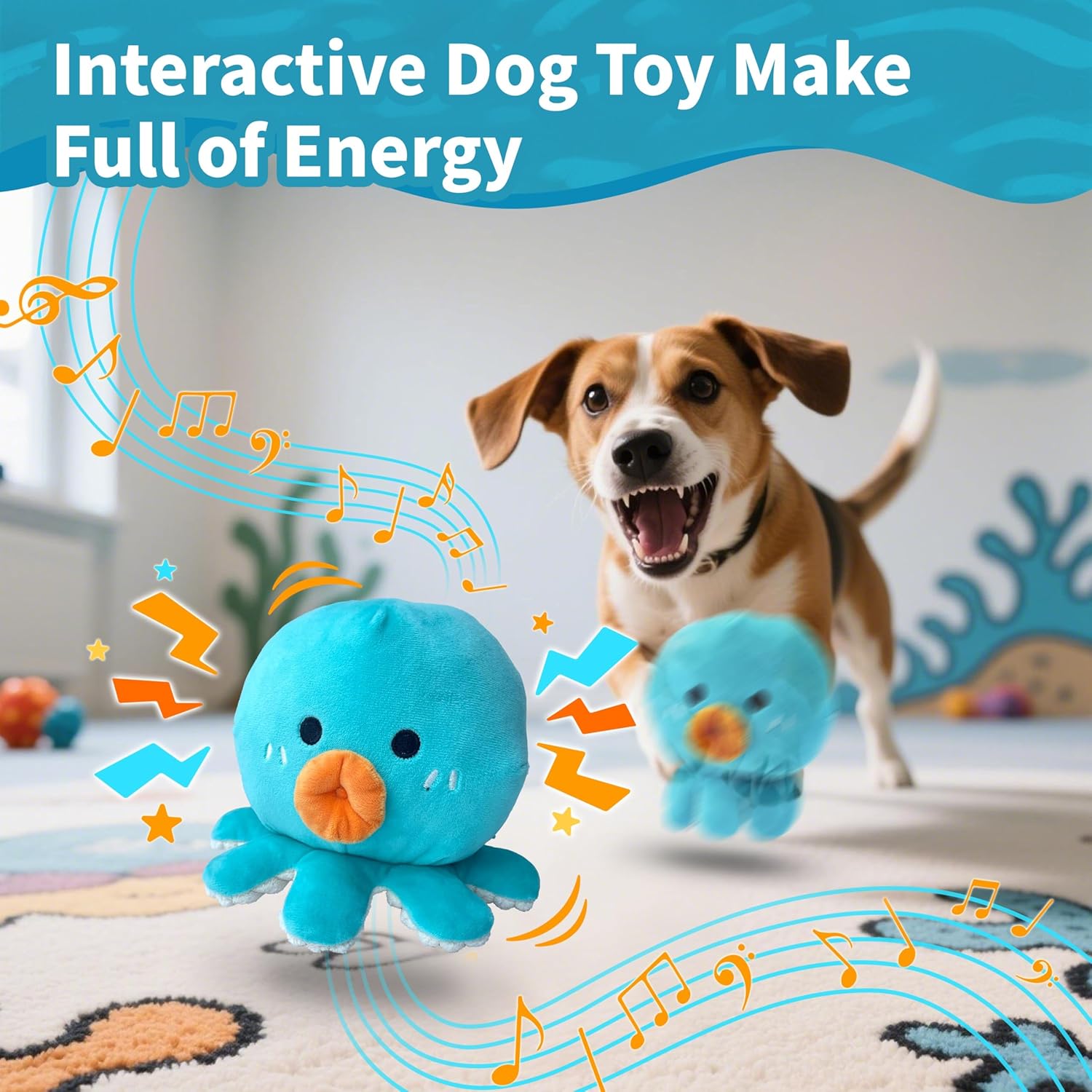 Hanarook Juguetes interactivos para perros, juguete de pulpo chirri...