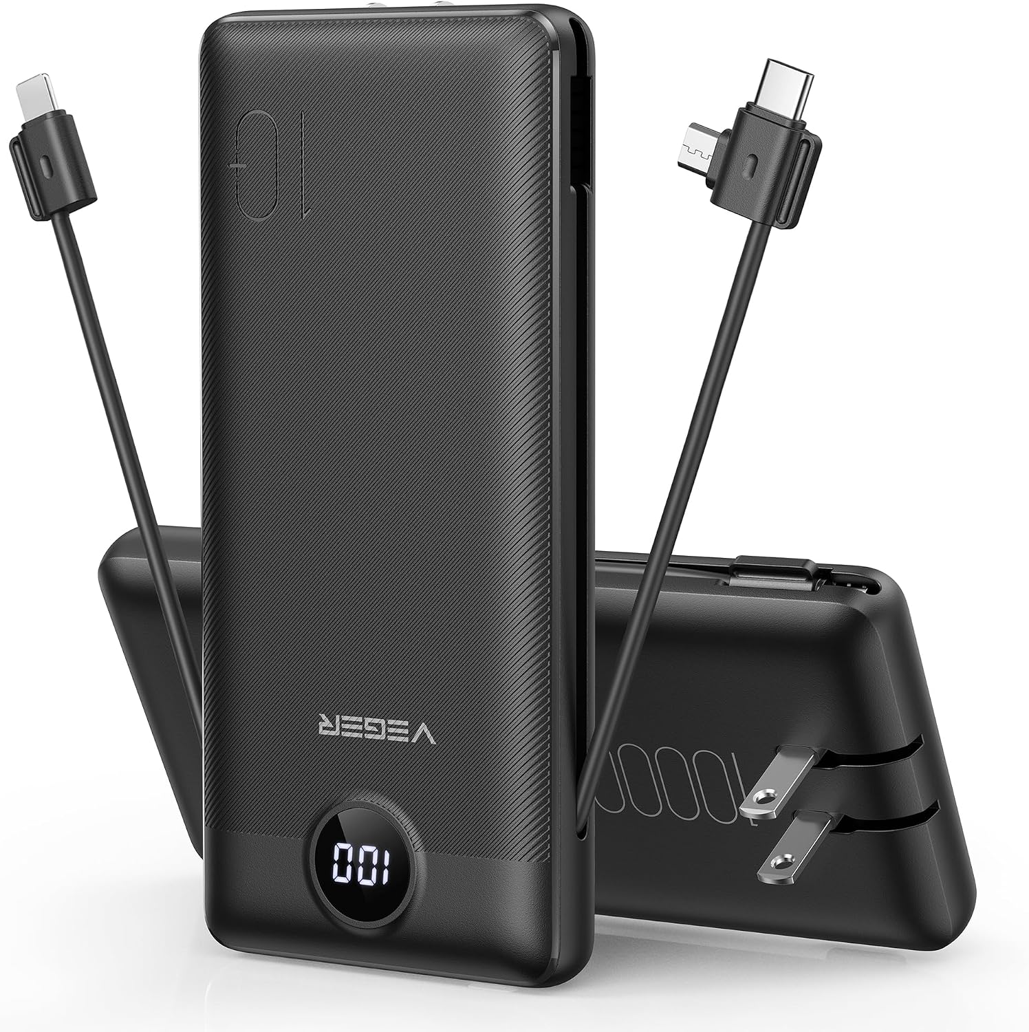 VEGER Cargador portátil para iPhone con cables integrados y enchufe...