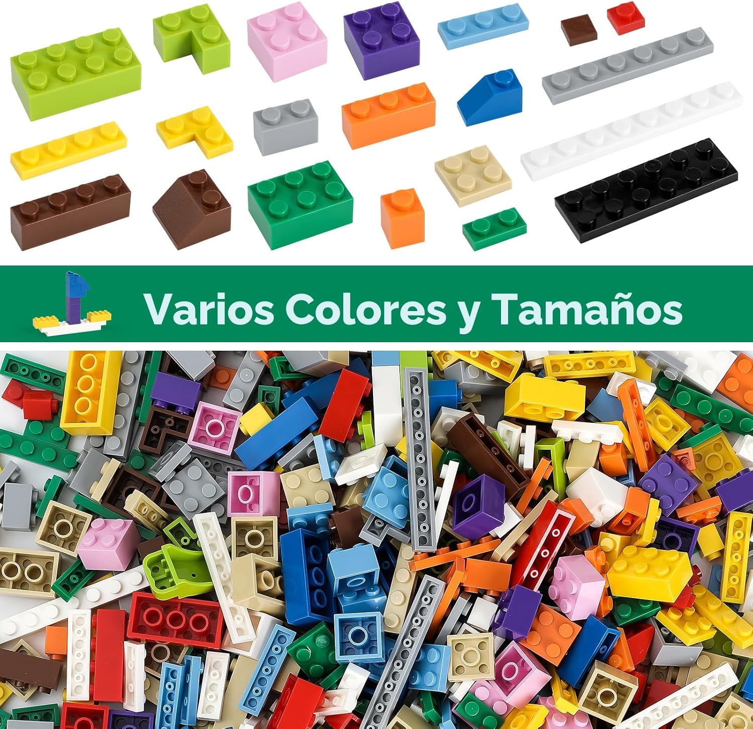 HUIZDQ 1500 piezas de ladrillos de construcción, bloques pequeños c...