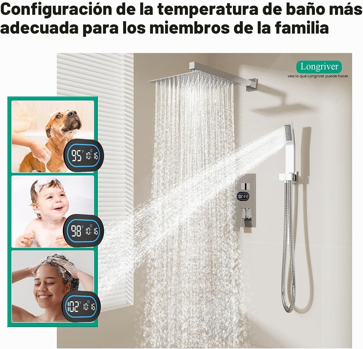 Juego de grifos de ducha con pantalla de temperatura de potencia hi...