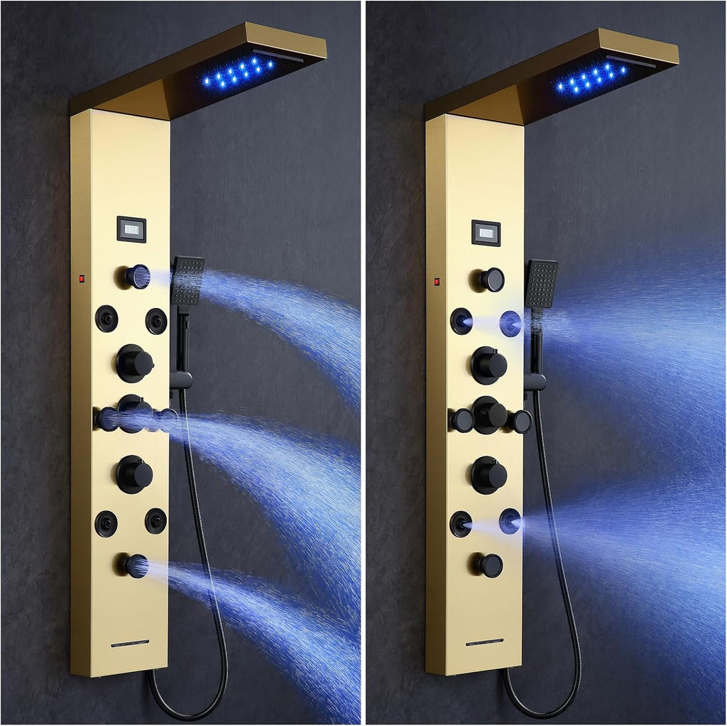 POPFLY Sistema de torre de panel de ducha de cascada LED, 4 chorros...