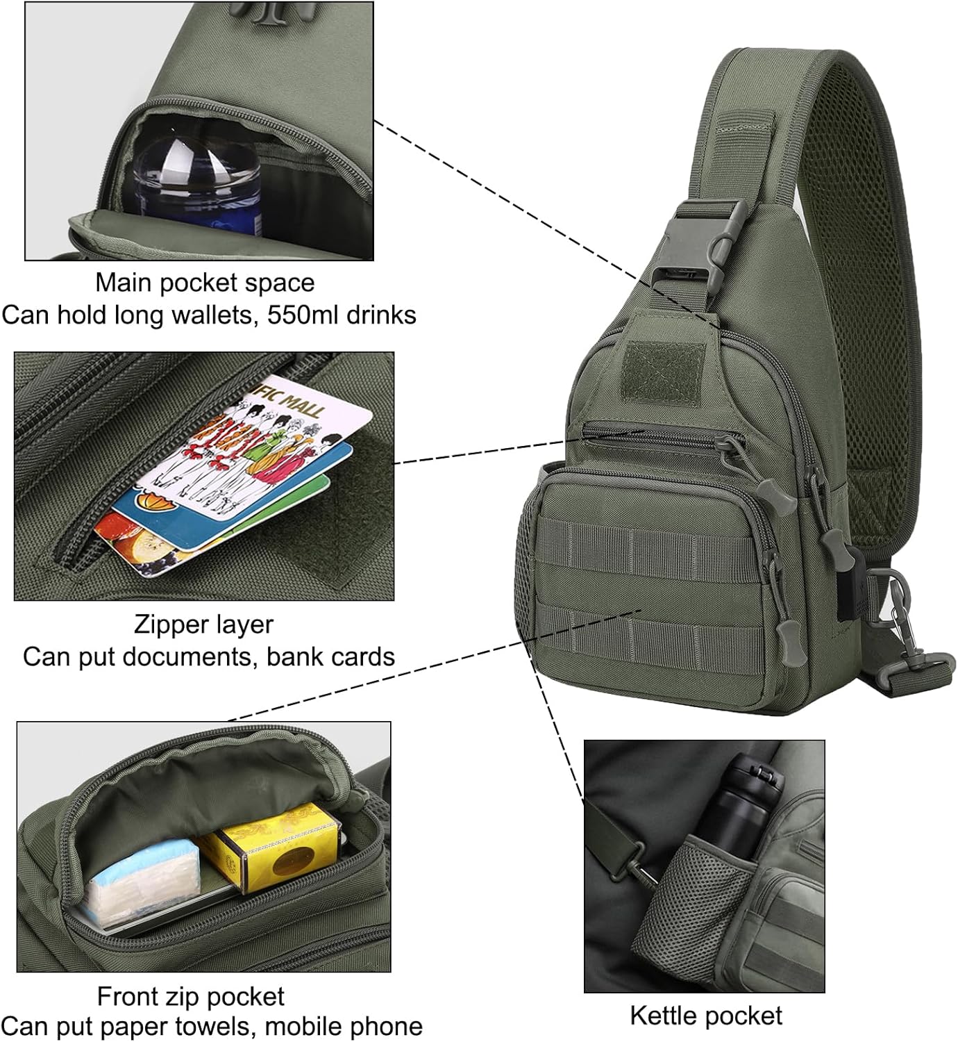 ZHIERNA Mochila Táctica de Bandolera con Soporte para Botella de Ag...