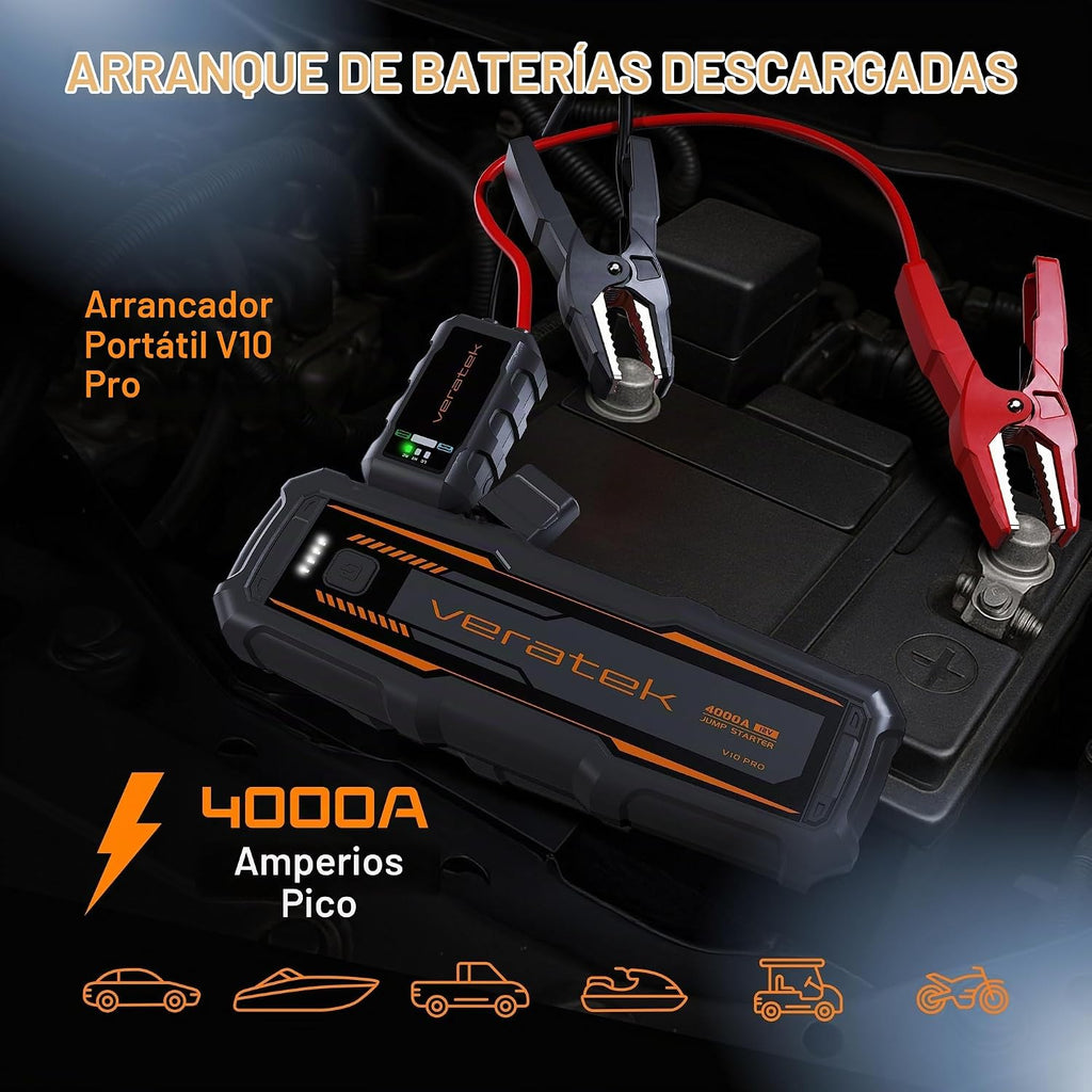 Veratek V10 Pro 4000A Arrancador de Batería de Coche Portátil (10.0...