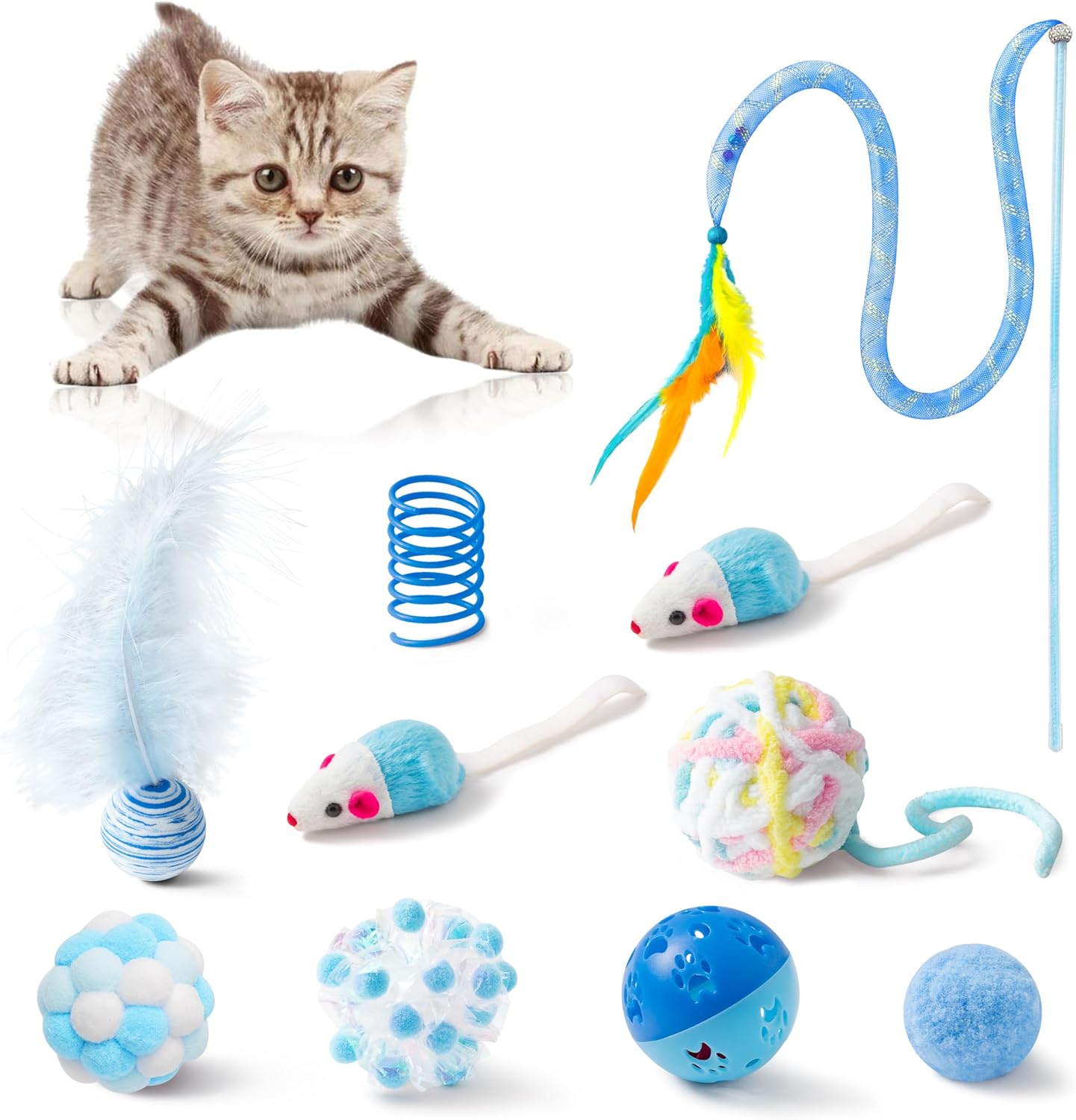MALLMALL6 Juego de 10 juguetes para gatos que incluye resortes para...