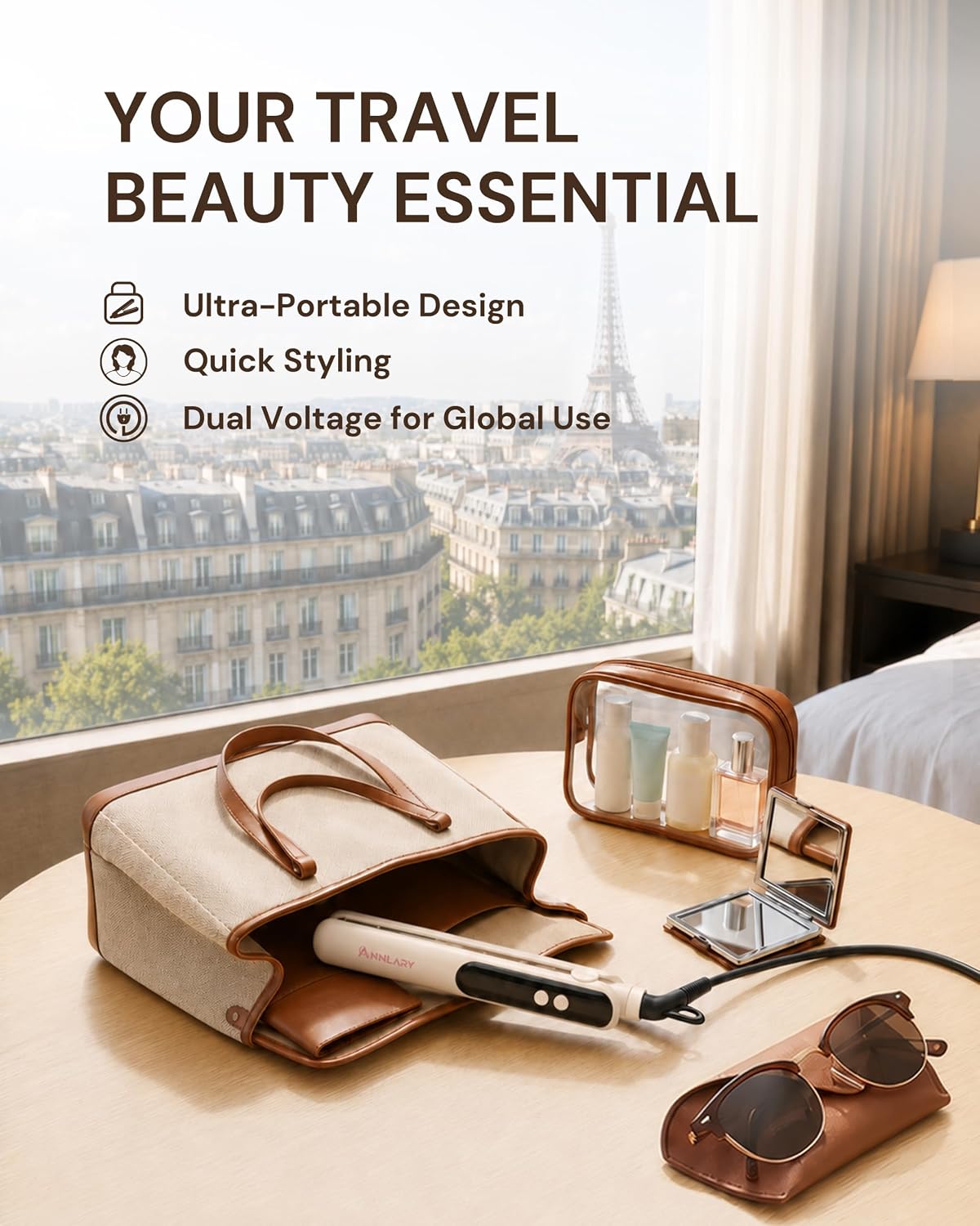 ANNLARY Mini plancha de pelo para viajes, plancha plana pequeña por...