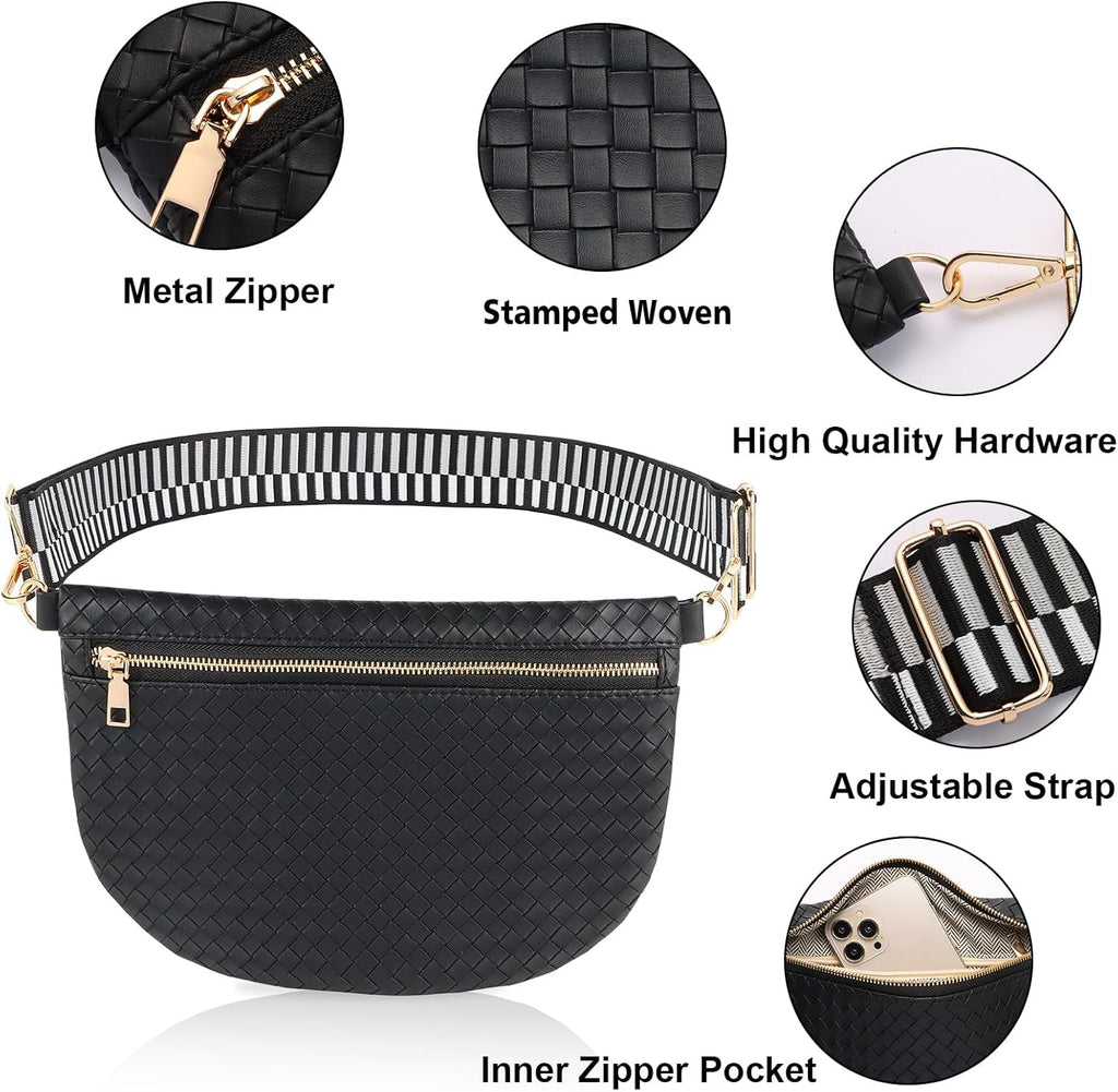 Bolsos cruzados tejidos para mujer, riñonera de cuero tipo bandoler...