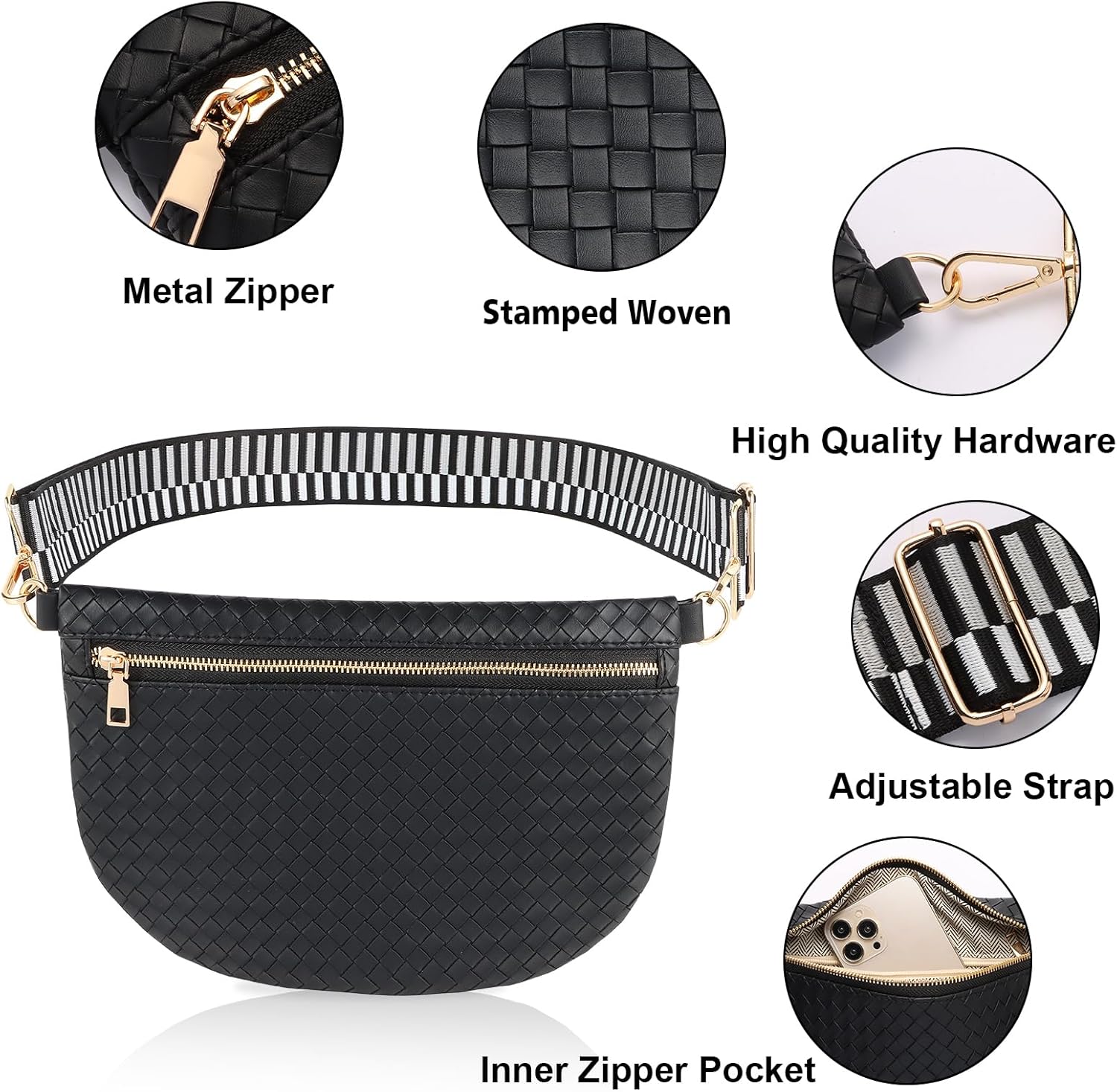 Bolsos cruzados tejidos para mujer, riñonera de cuero tipo bandoler...