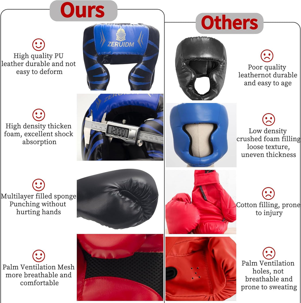 Juego de casco y guantes de boxeo 6 en 1, protector de cabeza de se...