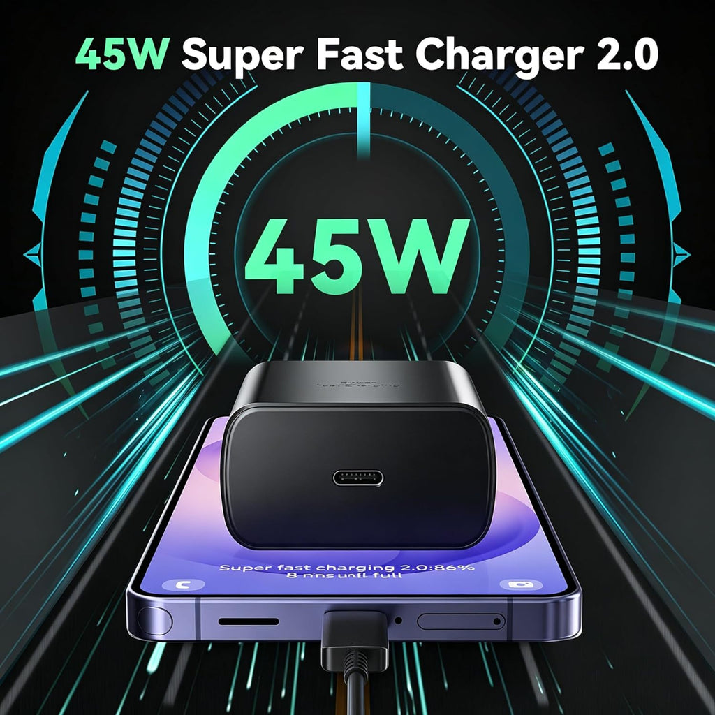Cargador súper rápido de 45 W, cable de carga USB tipo C de 6.6 pie...