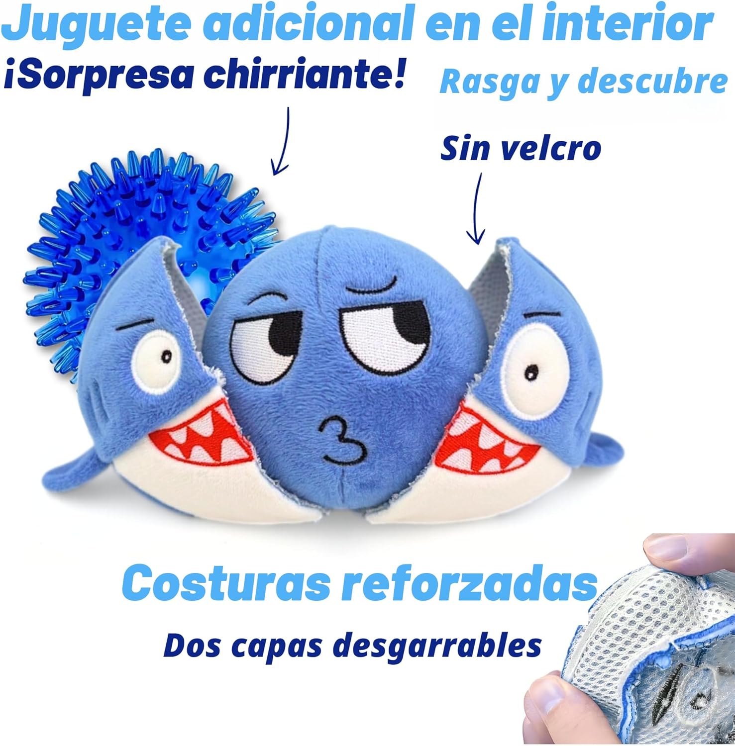 PeppyPawz - Sharky - Juguete masticable de peluche 3 en 1 para perr...