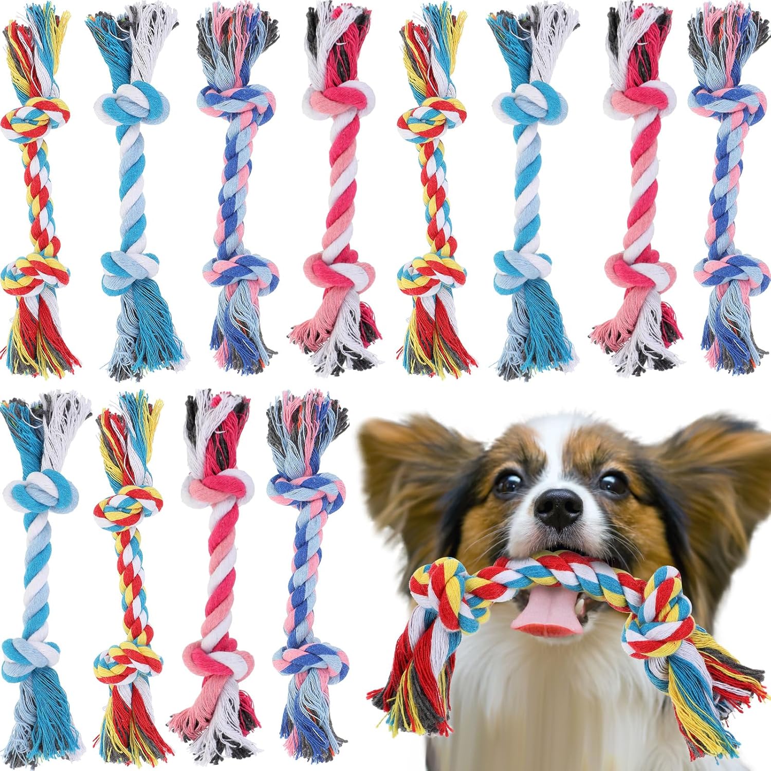 Paterr Juguetes de cuerda para perros, juguetes multicolor para cac...