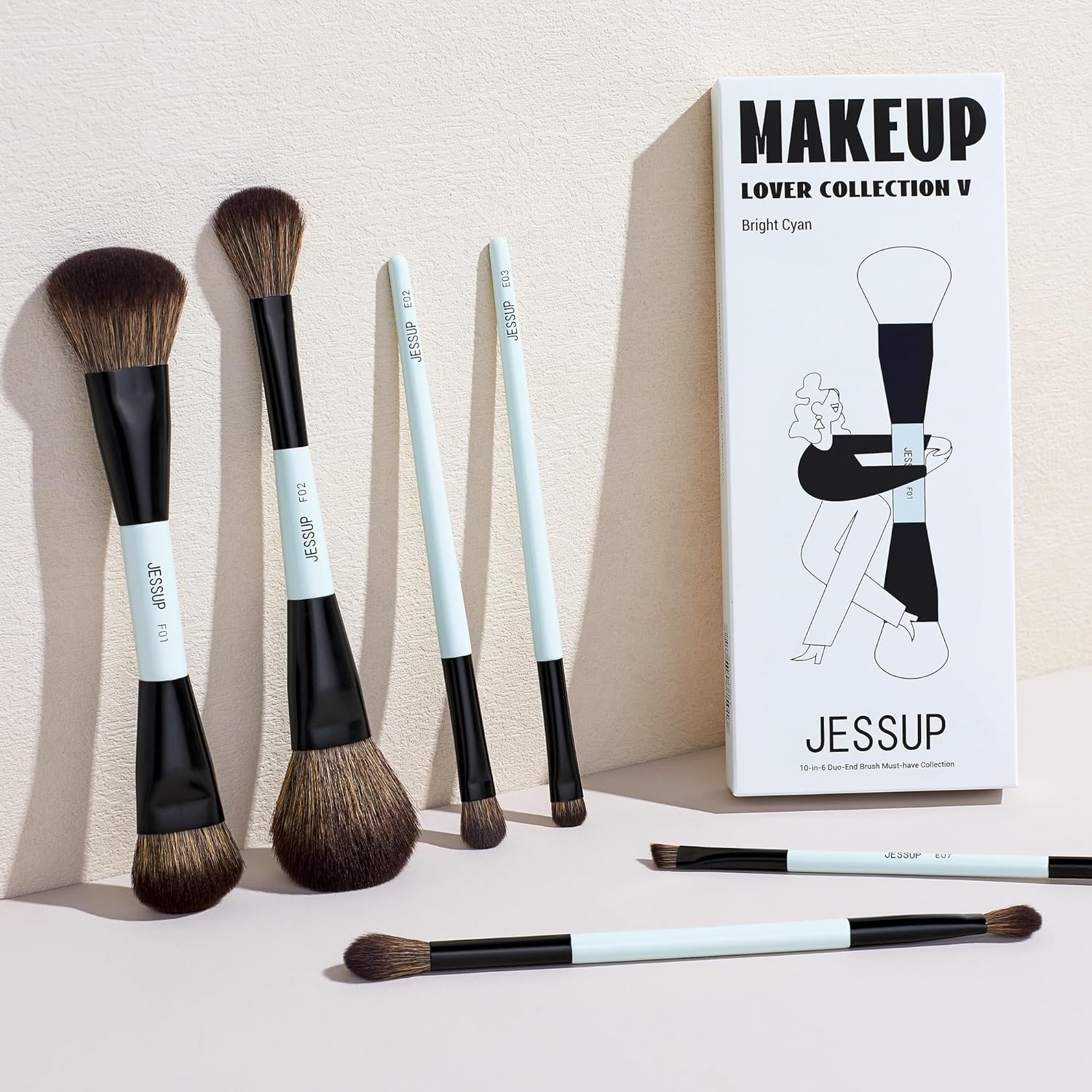 Jessup Juego de brochas de maquillaje 6 piezas, brochas de maquilla...