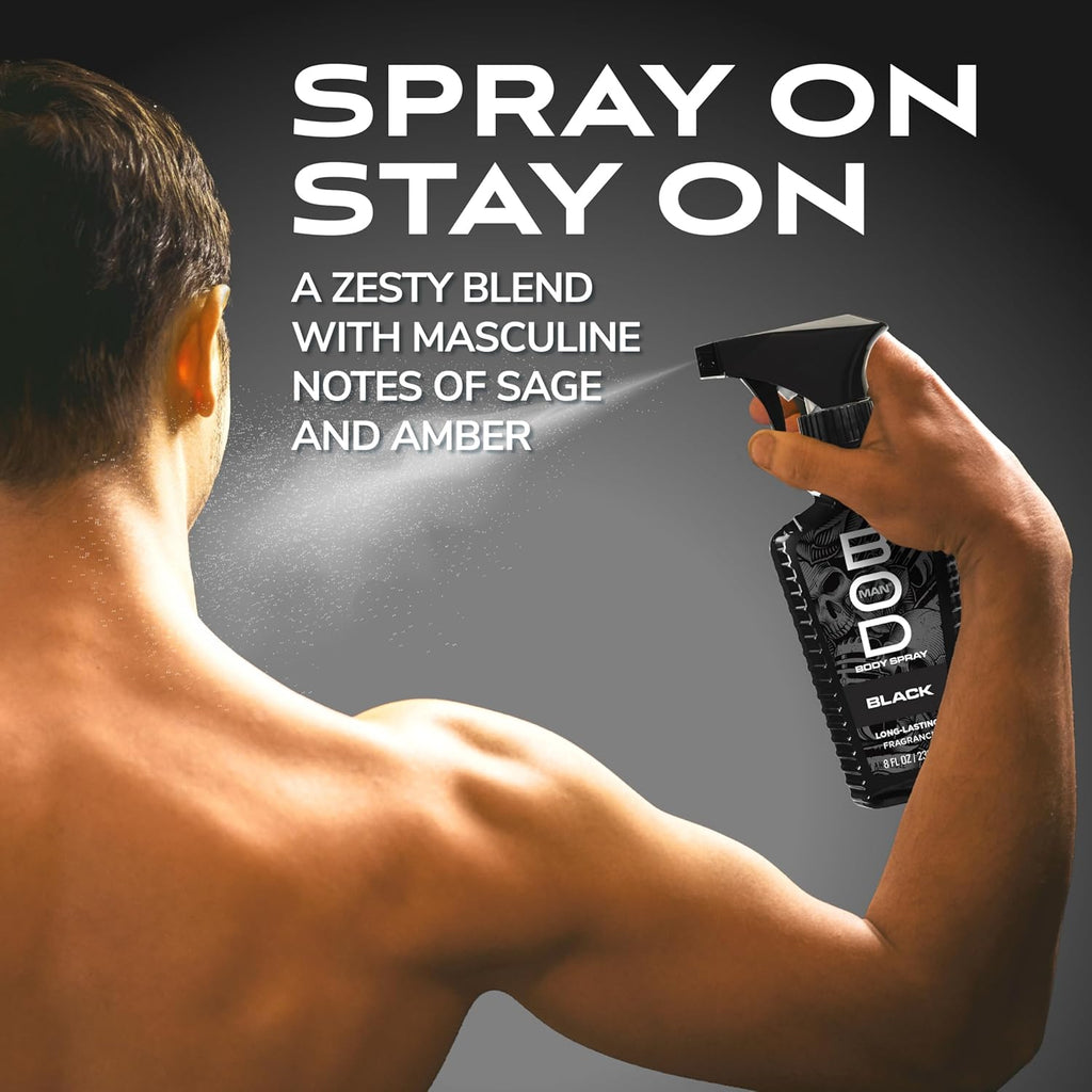 BOD man Fragancia corporal en aerosol, negro, 8 onzas líquidas (paq...