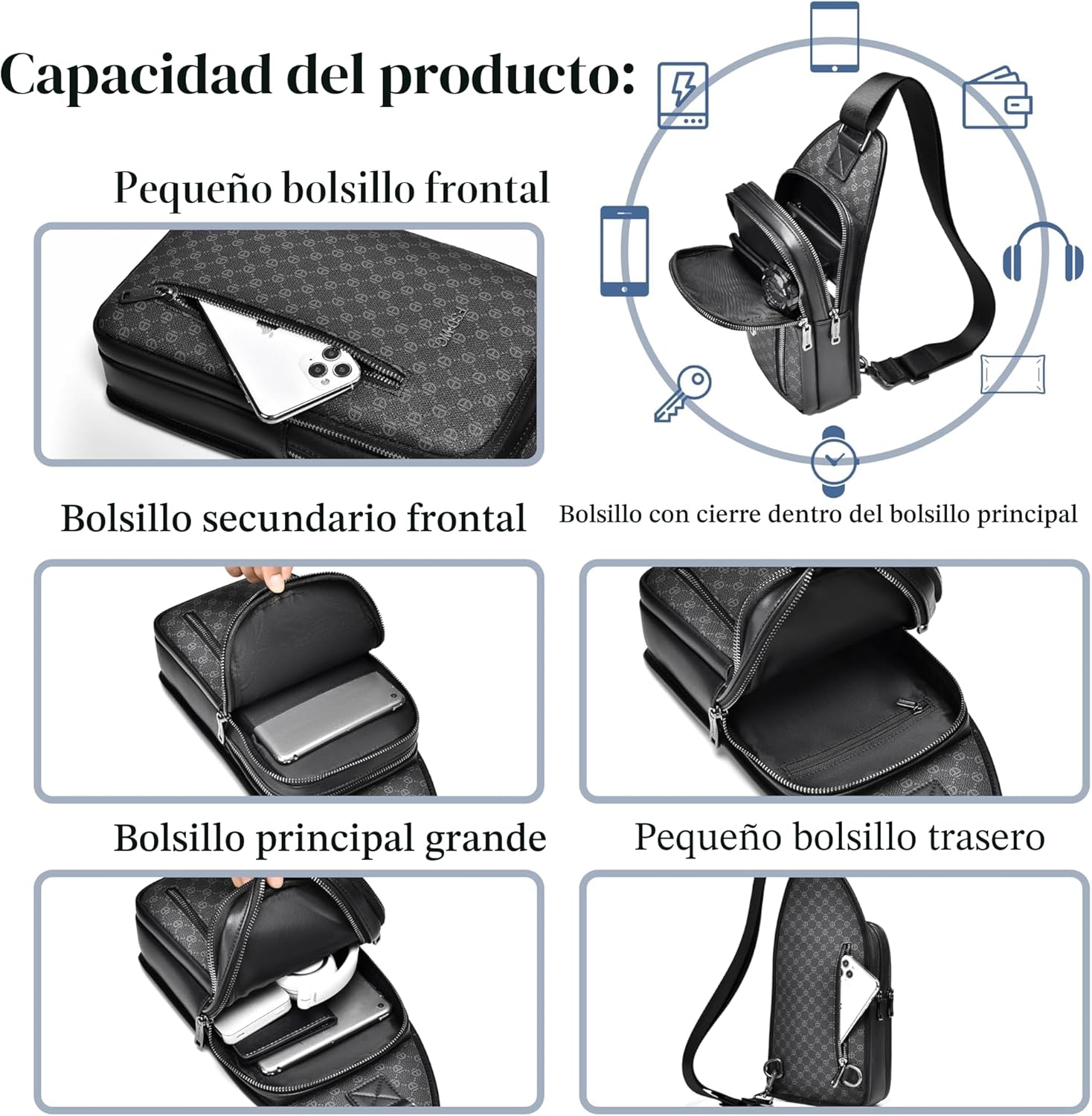 FSD WG - Mochila de bandolera para hombres - Bolso para el pecho, b...