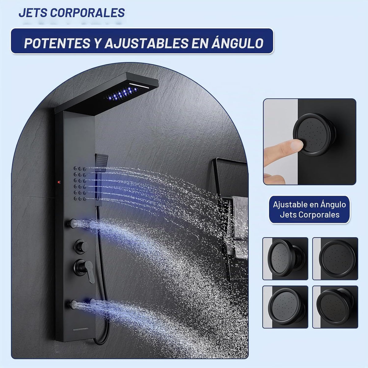 ROVATE Panel de ducha LED 5 en 1, color negro mate | Torre de ducha...