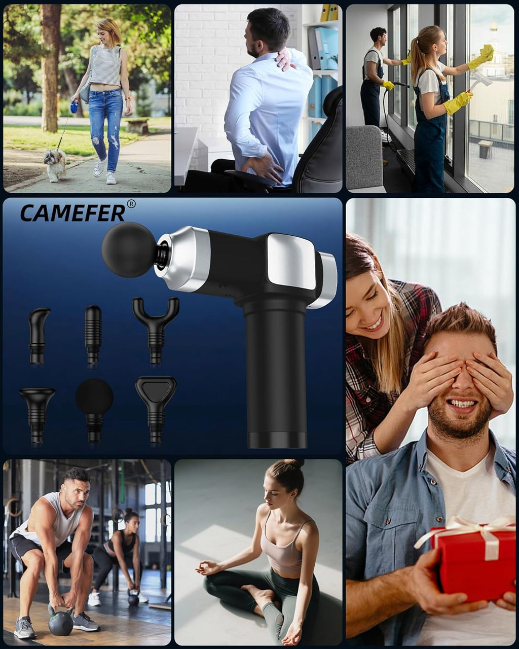 CAMEFER Pistola de masaje de tejido profundo, masajeador muscular e...