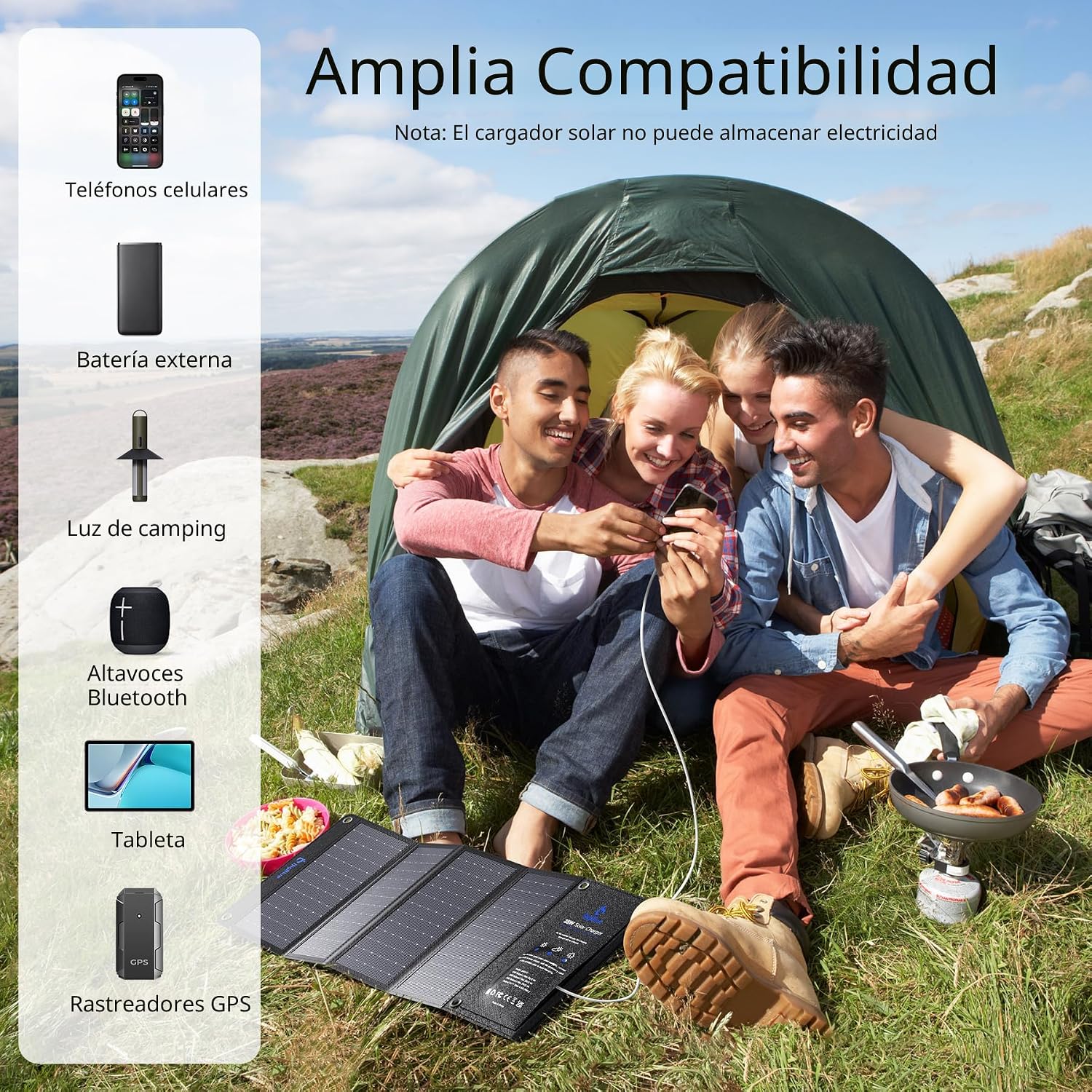 BigBlue Cargador de panel solar de 28W con USB-C dual y USB-A, carg...