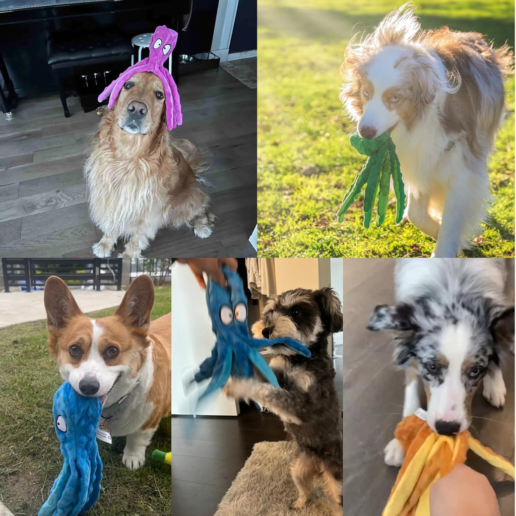 HGB Juguetes chirriantes para perros, pulpo sin relleno, juguetes g...
