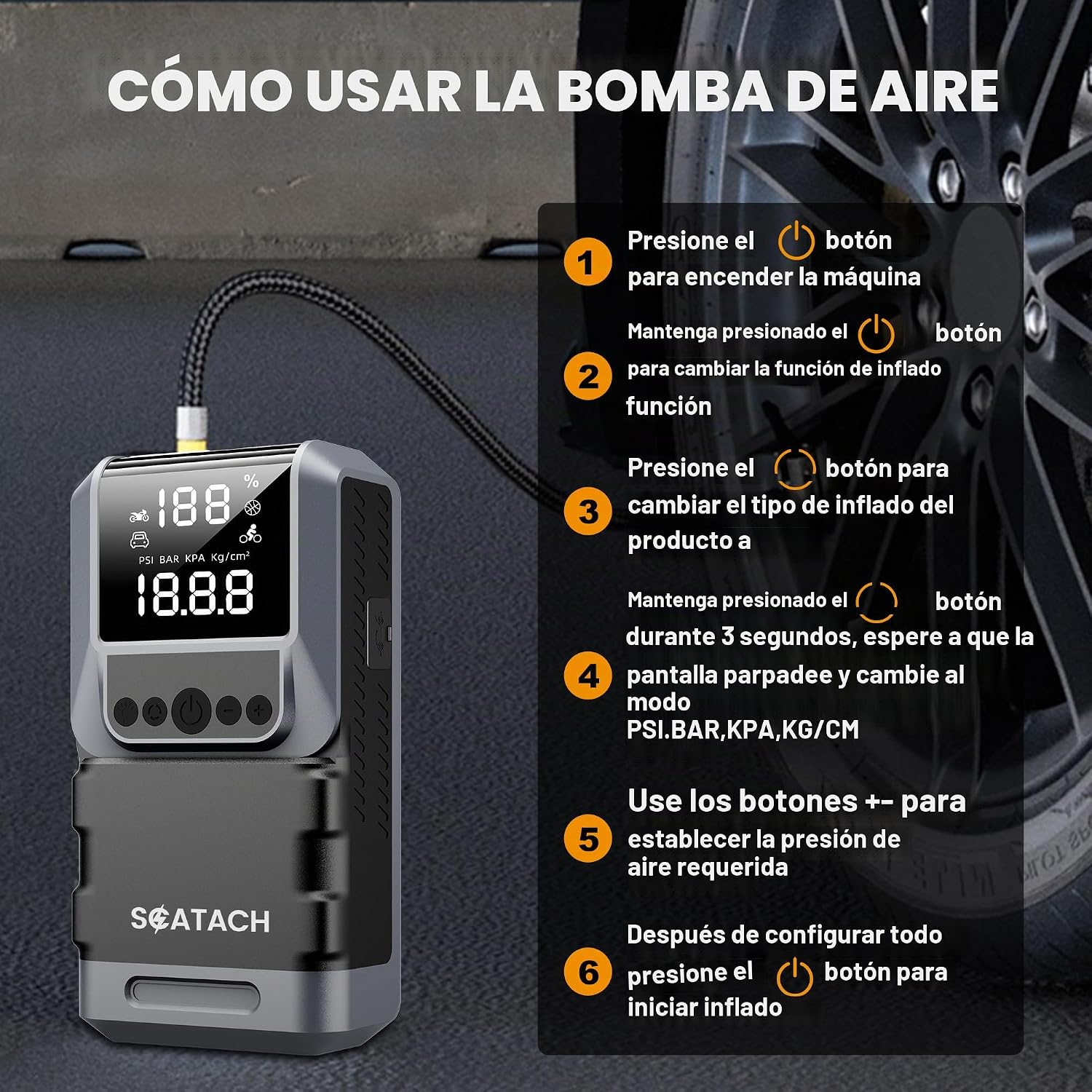 Arrancador de salto con compresor de aire, inflador de neumáticos 6...