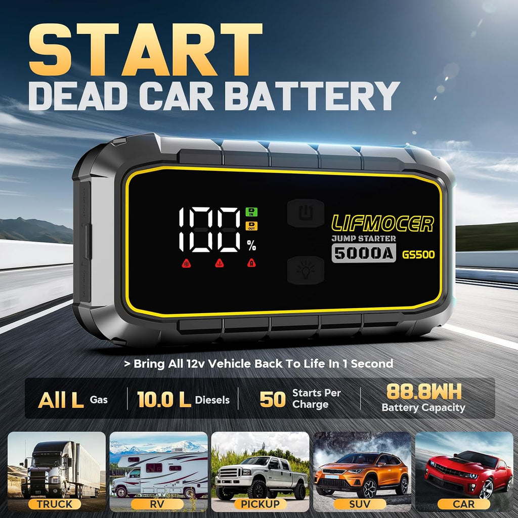 LIFMOCER GS500 Arrancador de Automóvil - Arrancador de Batería de A...