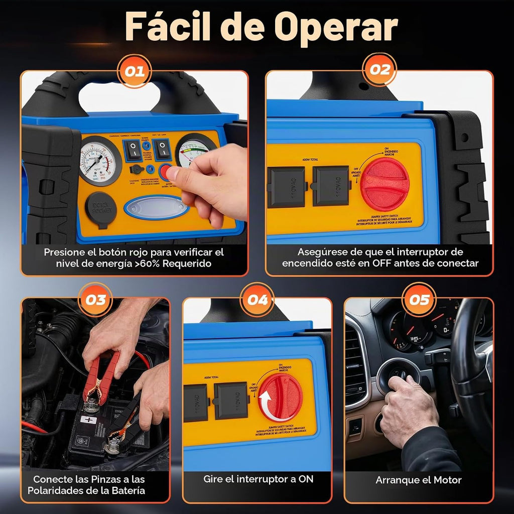Arrancador de coche con compresor de aire, paquete de refuerzo de b...