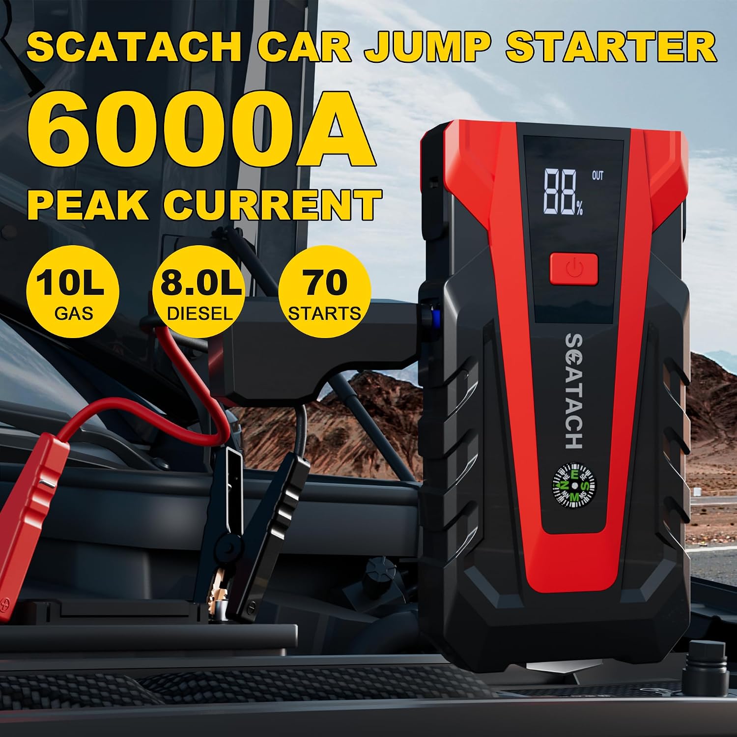 Scatach Jump Starter, 6000A batería Jumper Starter Caja de salto po...