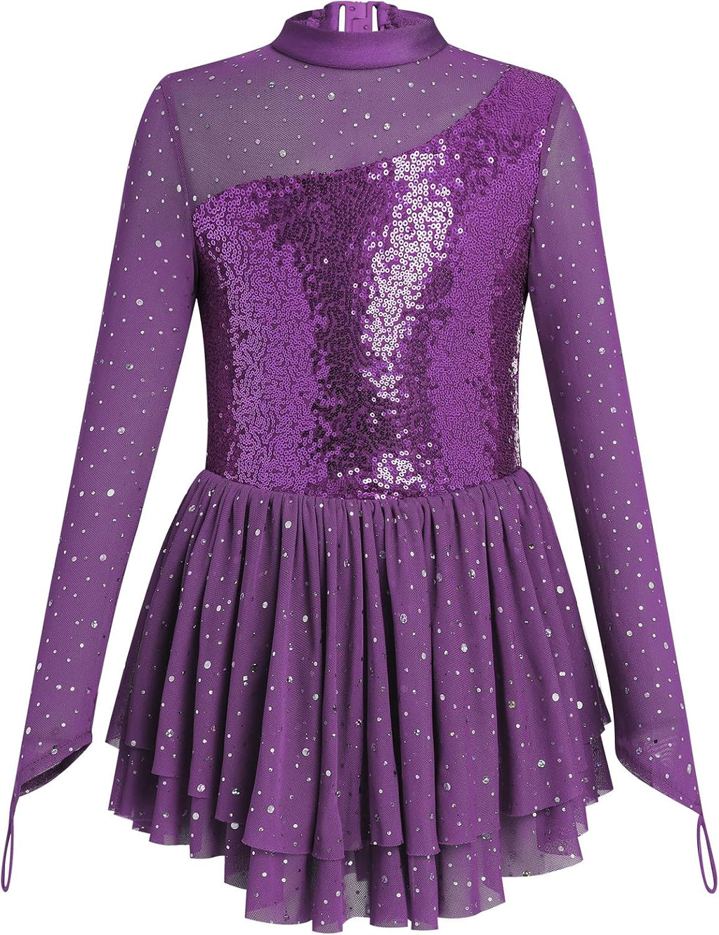 ODASDO Vestido de Patinaje Artístico para Niñas, Malla de Manga Lar...