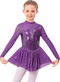 ODASDO Vestido de Patinaje Artístico para Niñas, Malla de Manga Lar...