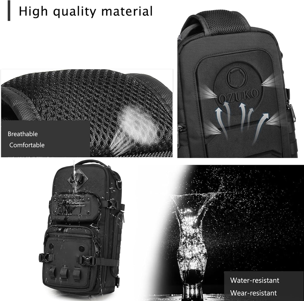 OZUKO Bolsas tácticas para hombres, mochila cruzada impermeable, bo...