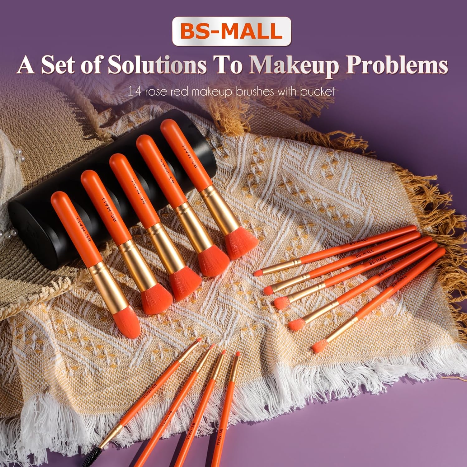 BS-MALL Juego de 14 brochas de maquillaje con estuche, brocha para...