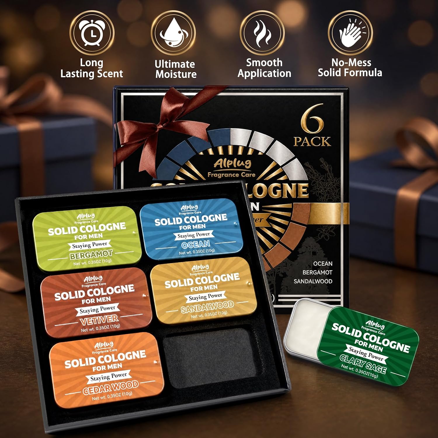 ALPLUG Paquete de 6 regalos de colonia sólida para hombres, regalo...