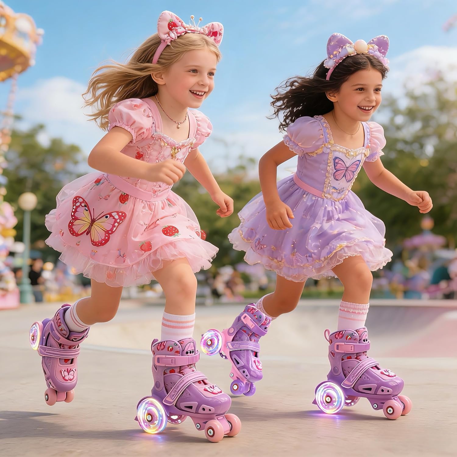 LKD Patines ajustables para niños y niñas, patines cuádruples para...