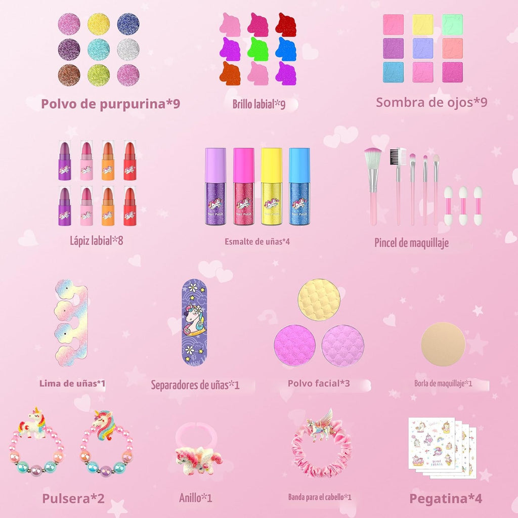 PERRYHOME Juego de maquillaje para niñas de 63 piezas, lavable, no...