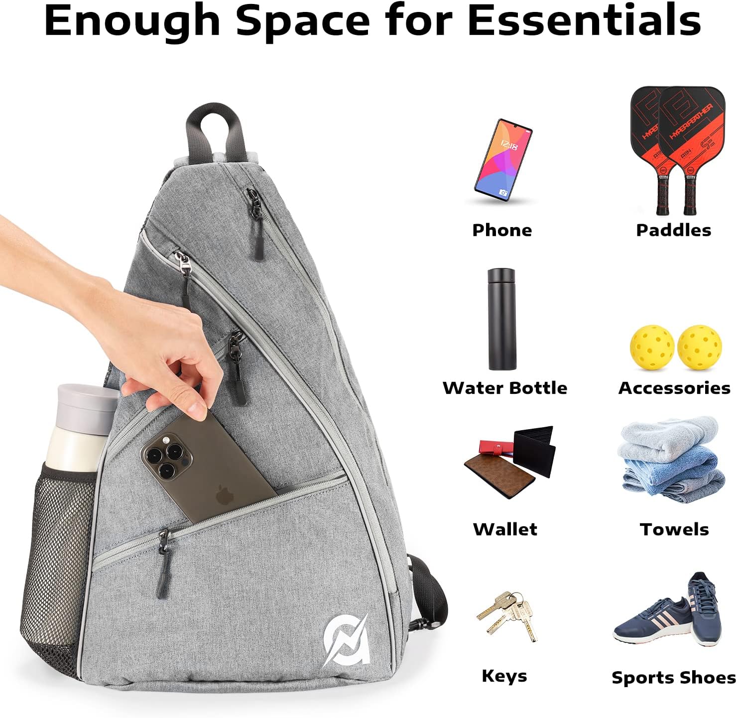 A11N SPORTS Bolsa de Pickleball, Bandolera Reversible con Correa Cr...