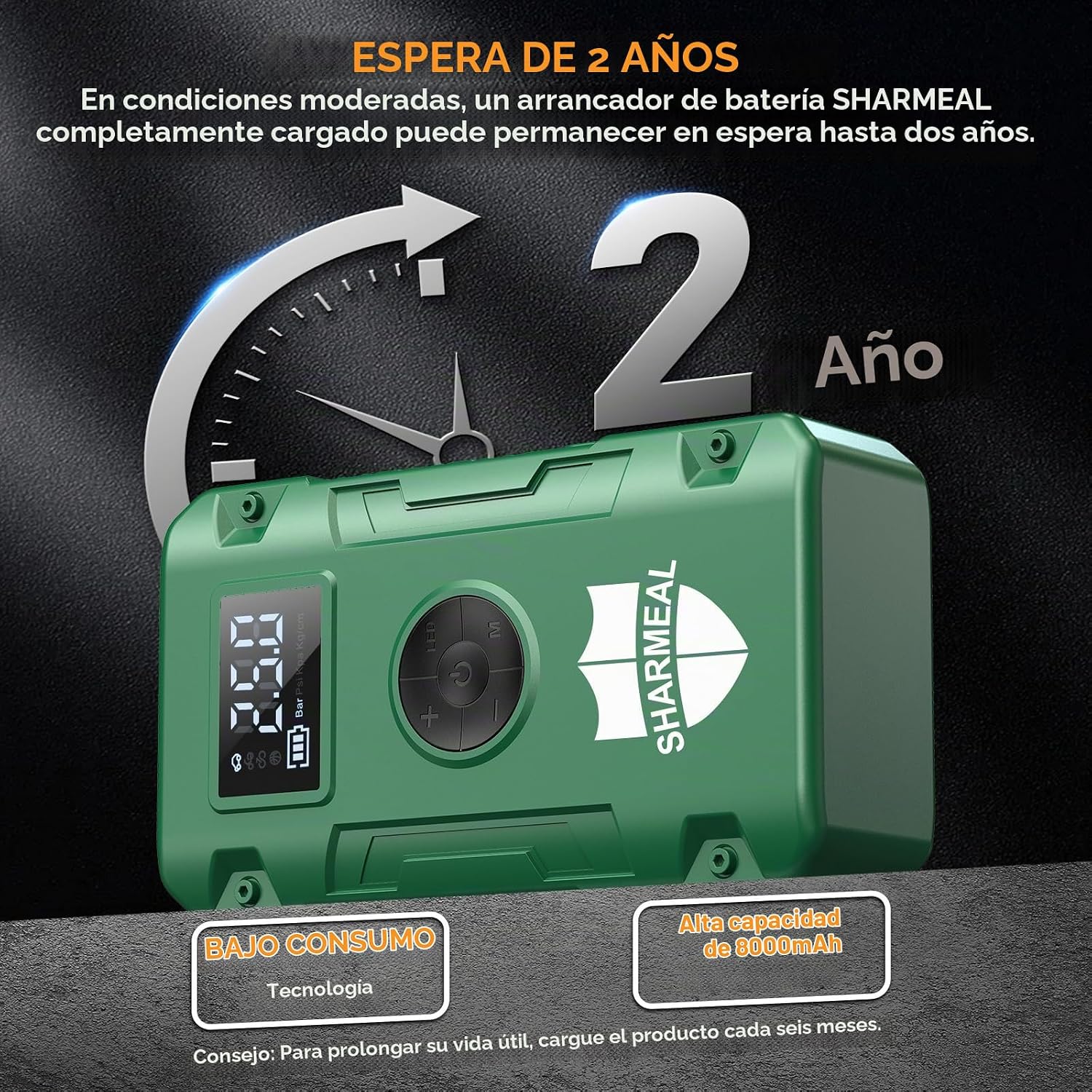 Sharmeal Arrancador de batería de coche de 7000 A, 12 V con compres...