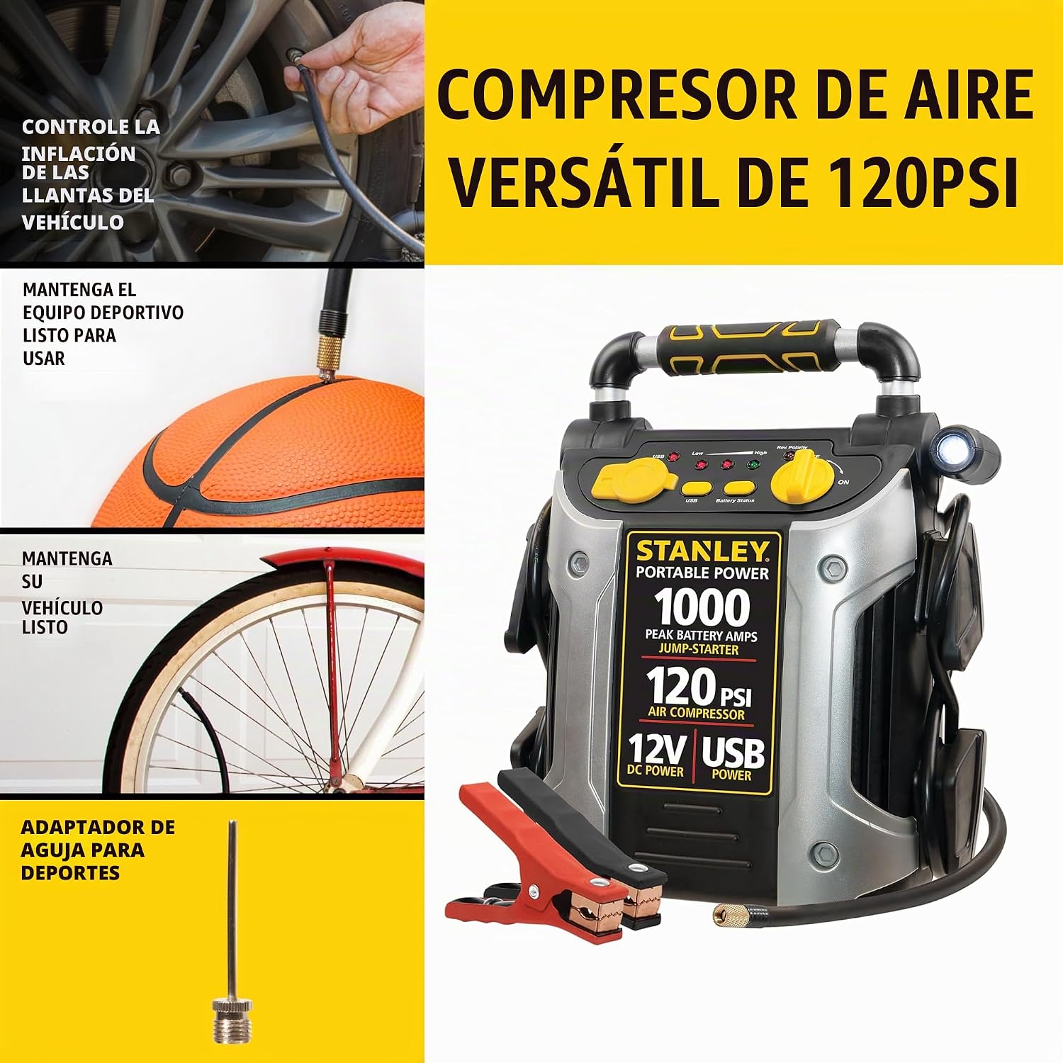 STANLEY Arrancador automotriz de 1000 amperios de pico, potencia po...