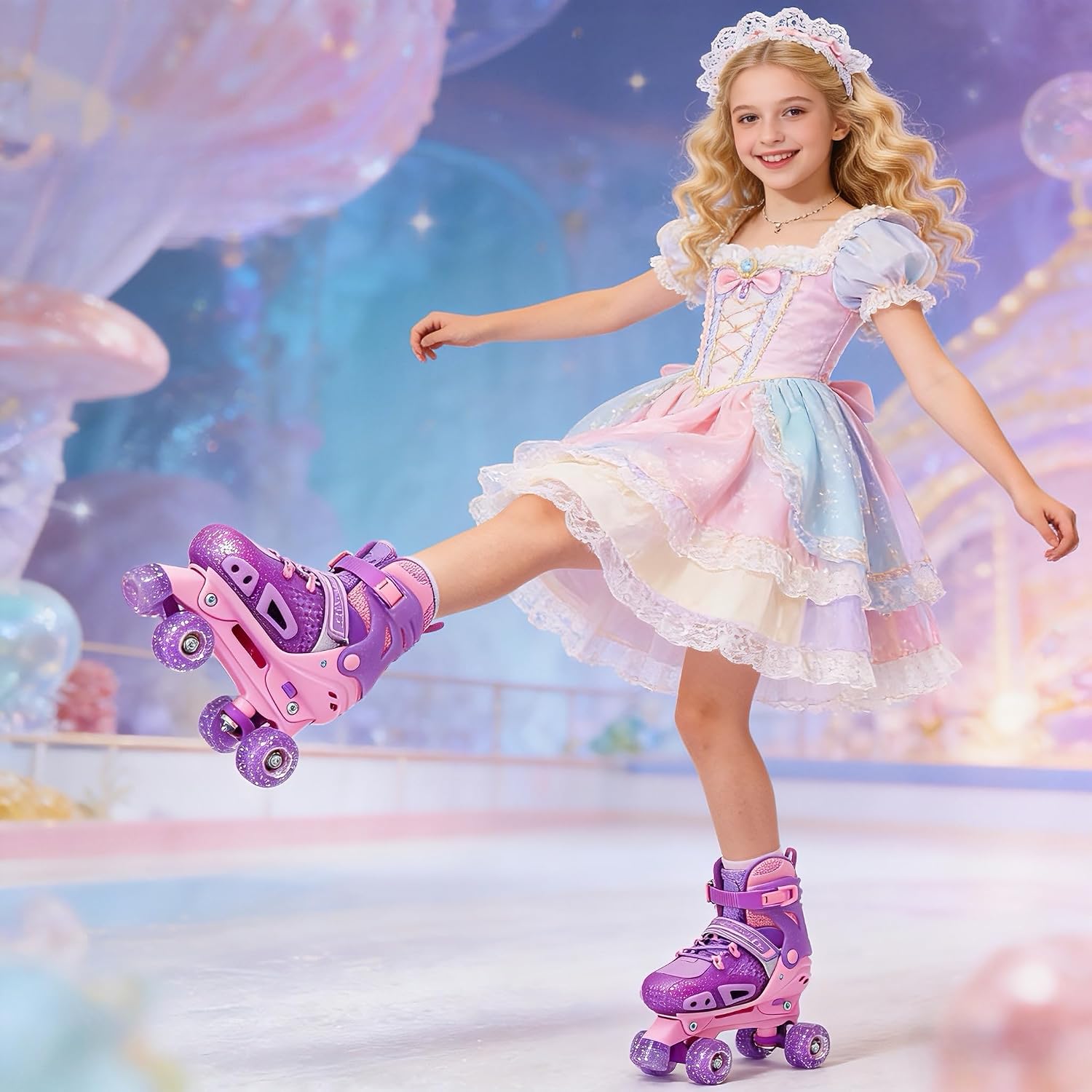 LKD Patines de ruedas para niños y niñas, 4 tamaños, ajustables, co...