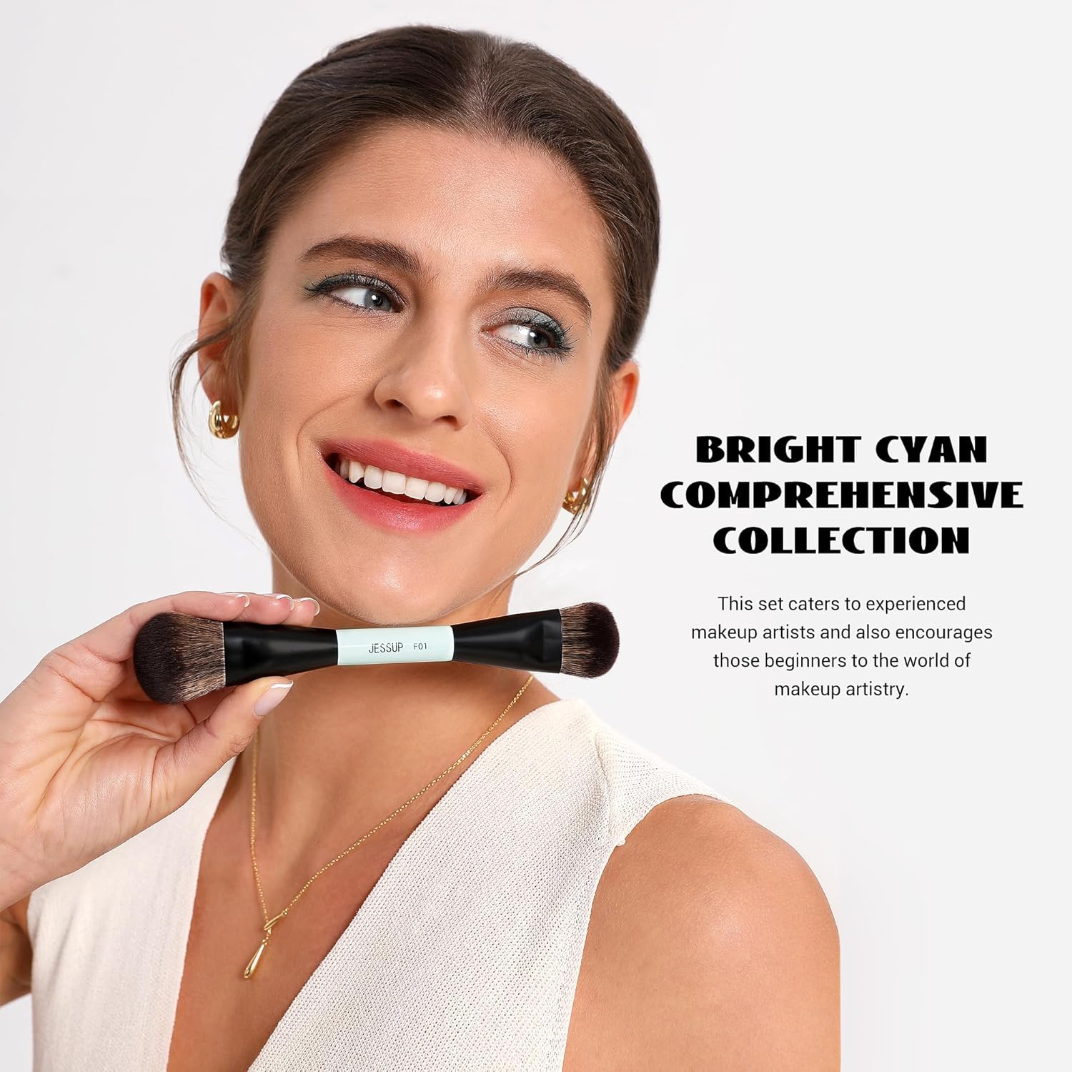 Jessup Juego de brochas de maquillaje, 10 piezas, doble cara para b...